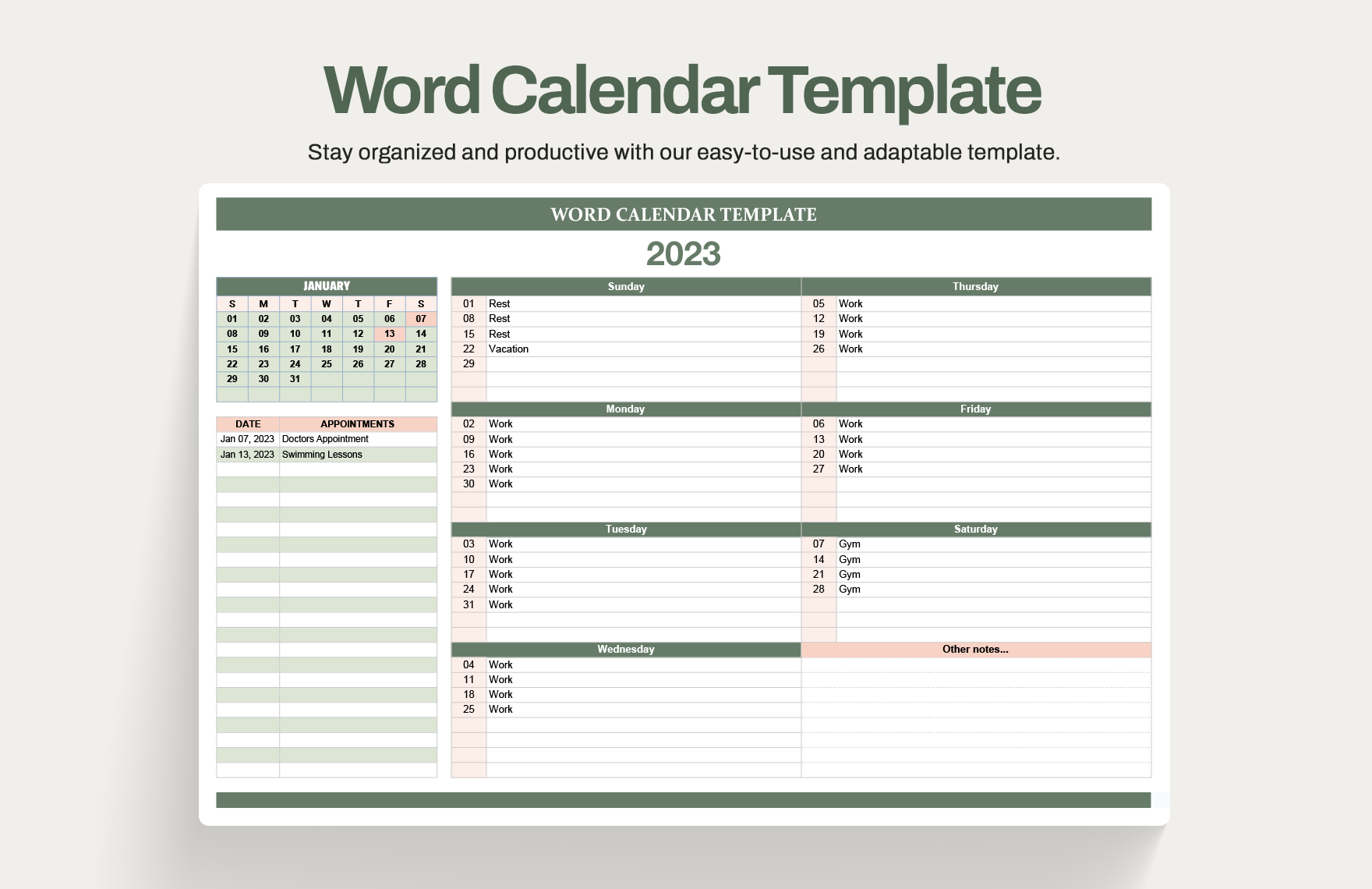 Word Calendar Template Download in Excel, Google Sheets