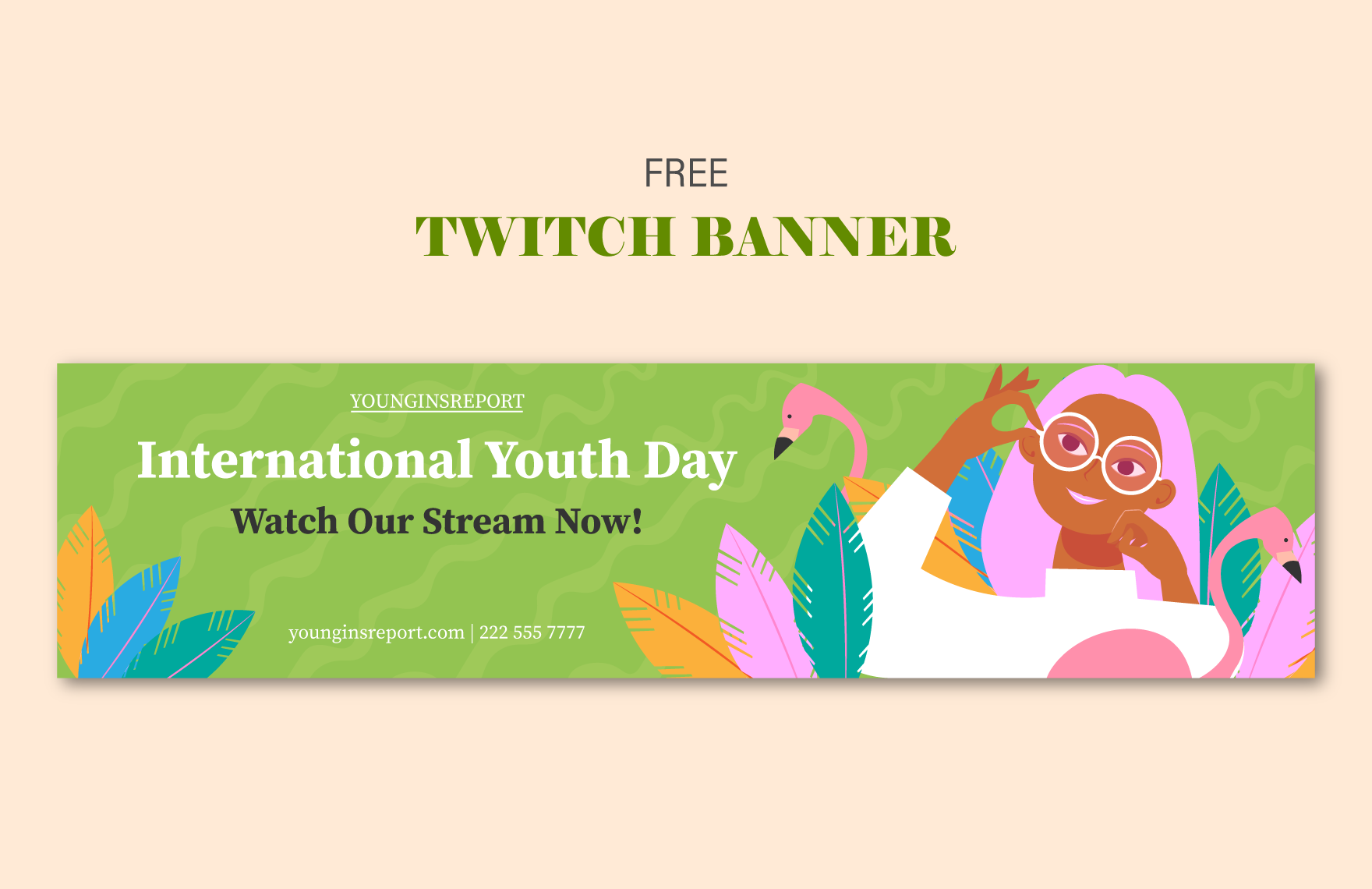 Free International Youth Day  Twitch Banner in PDF, Illustrator, SVG, JPG