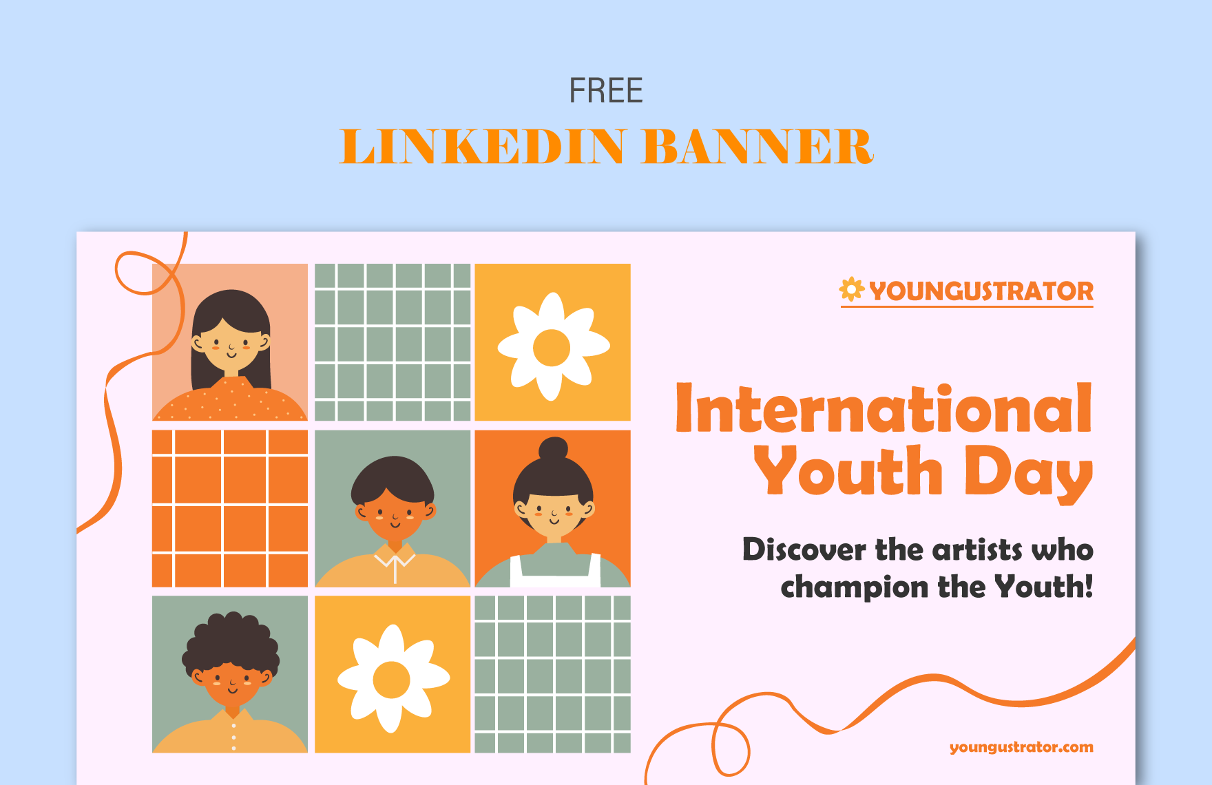 Free International Youth Day  Linkedin Banner in PDF, Illustrator, SVG, JPG