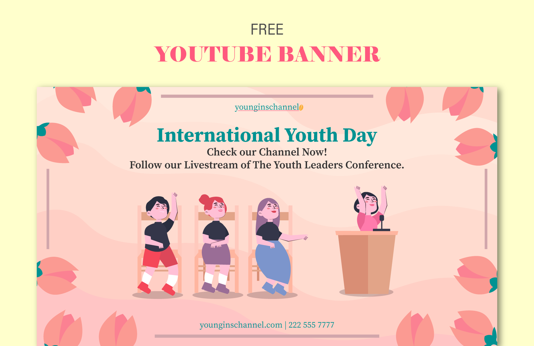 Free International Youth Day  Youtube Banner in PDF, Illustrator, SVG, JPG