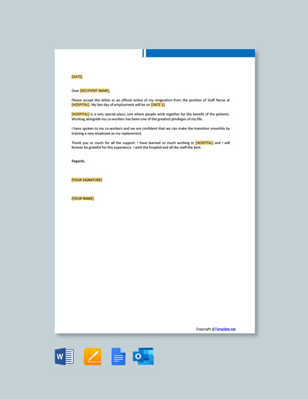 FREE Staff Nurse Resignation Letter Template - Word | Google Docs | Apple Pages | Outlook ...