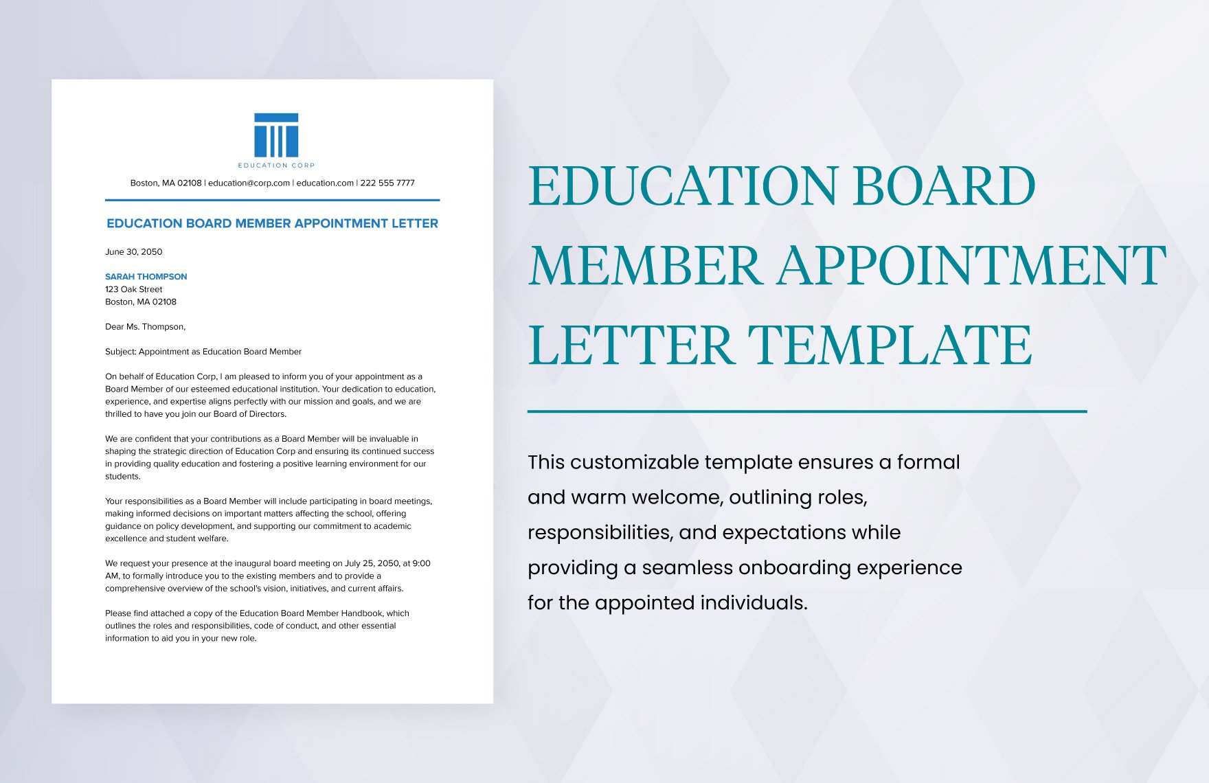 Education Board Member Appointment Letter Template