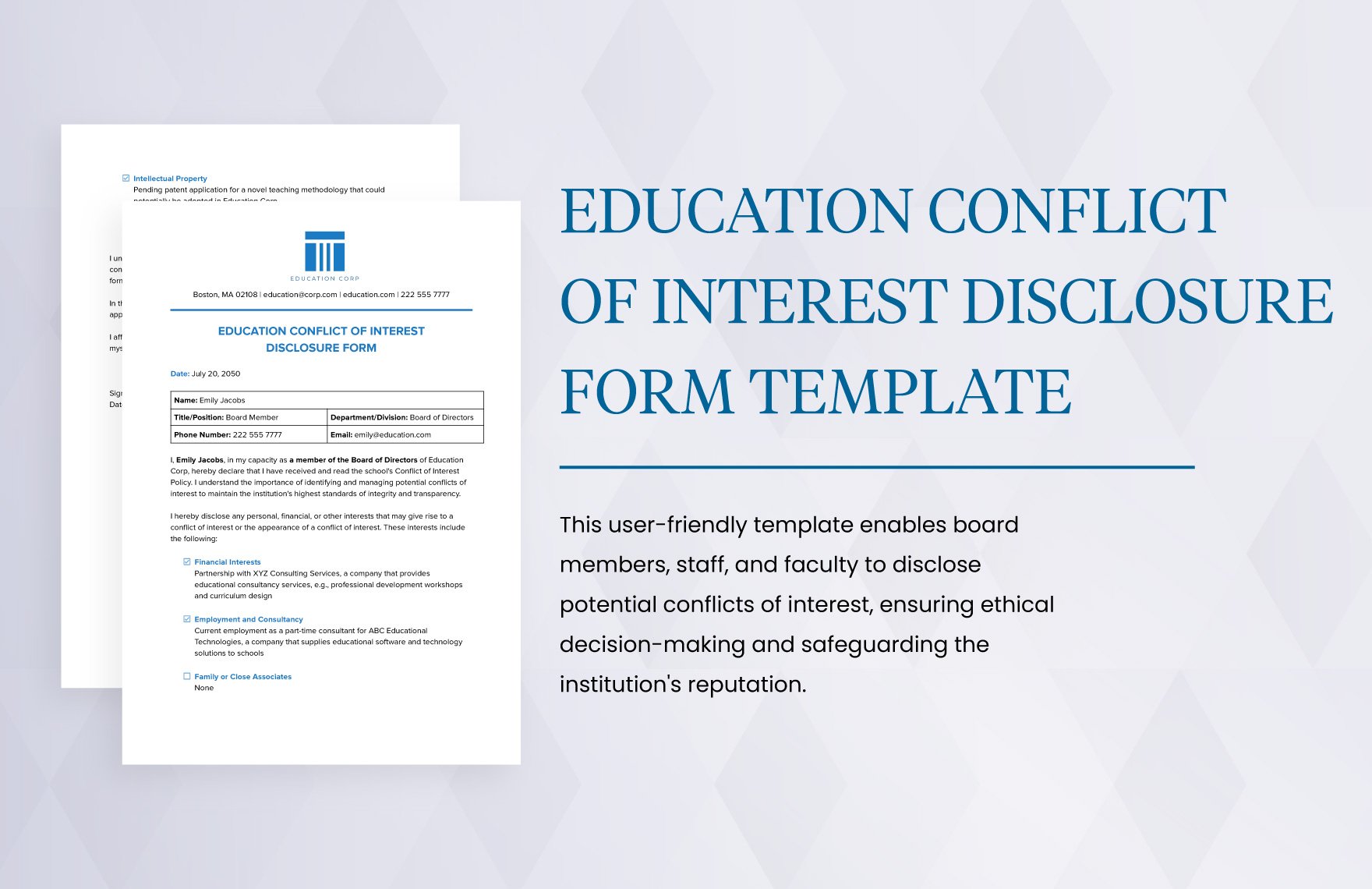Education Conflict of Interest Disclosure Form Template