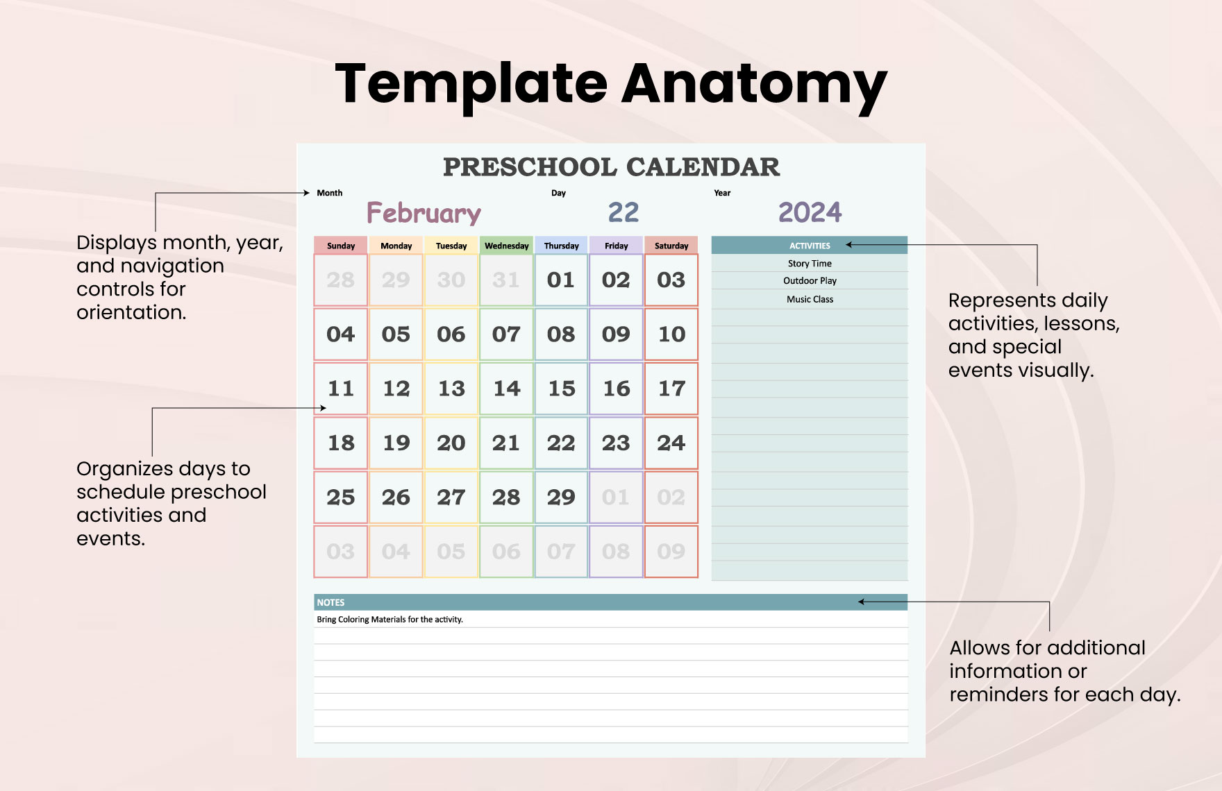 Preschool Calendar Template