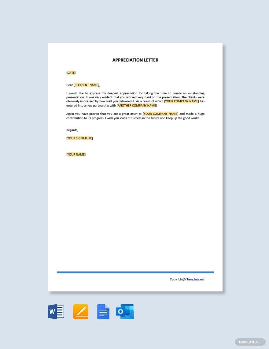 Formal Thank You Letter For Appreciation in Word, Google Docs, PDF, Apple Pages, Outlook