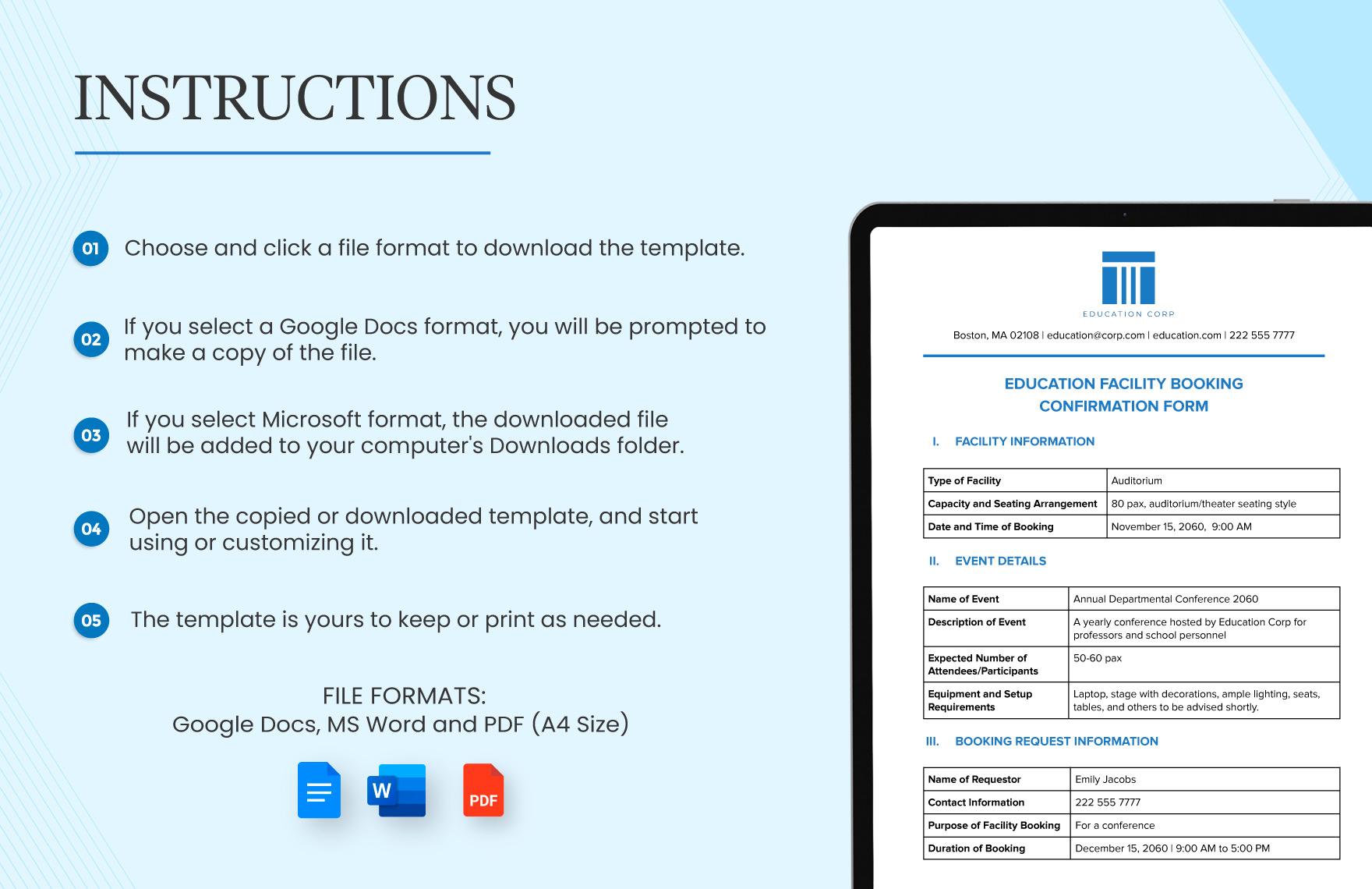 Education Facility Booking Confirmation Form Template