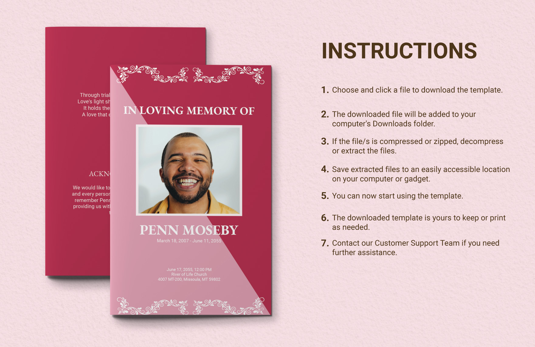 The Essence of Love Funeral Program Template