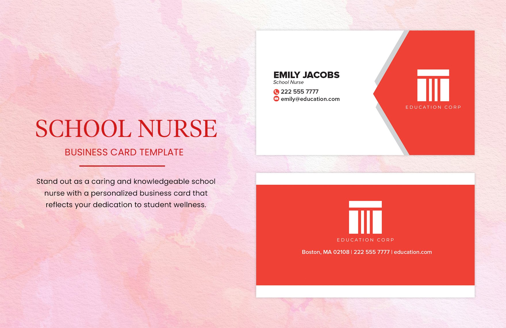School Nurse Business Card Template