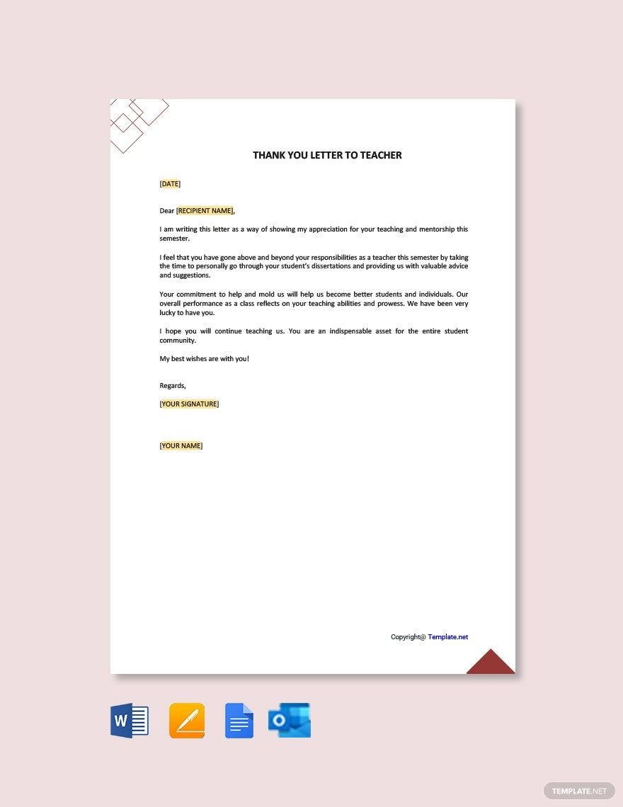 Free Thank You Letter to Teacher from College Student Template