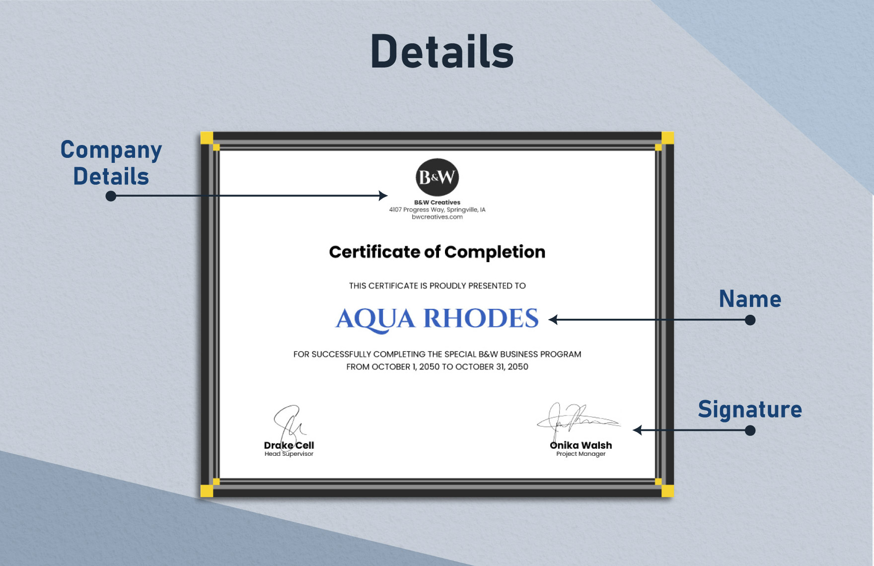 Business Program Completion Certificate Template