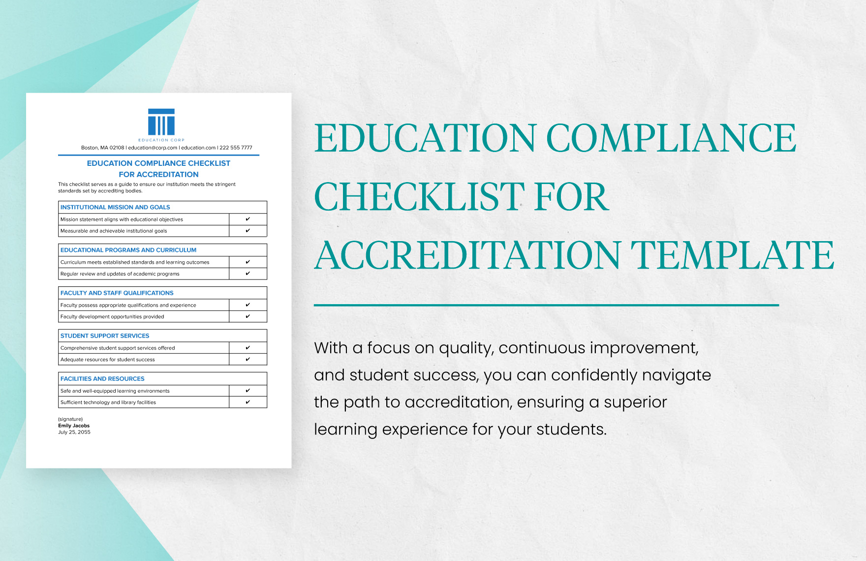 Education Compliance Checklist for Accreditation Template in Word, Google Docs, PDF
