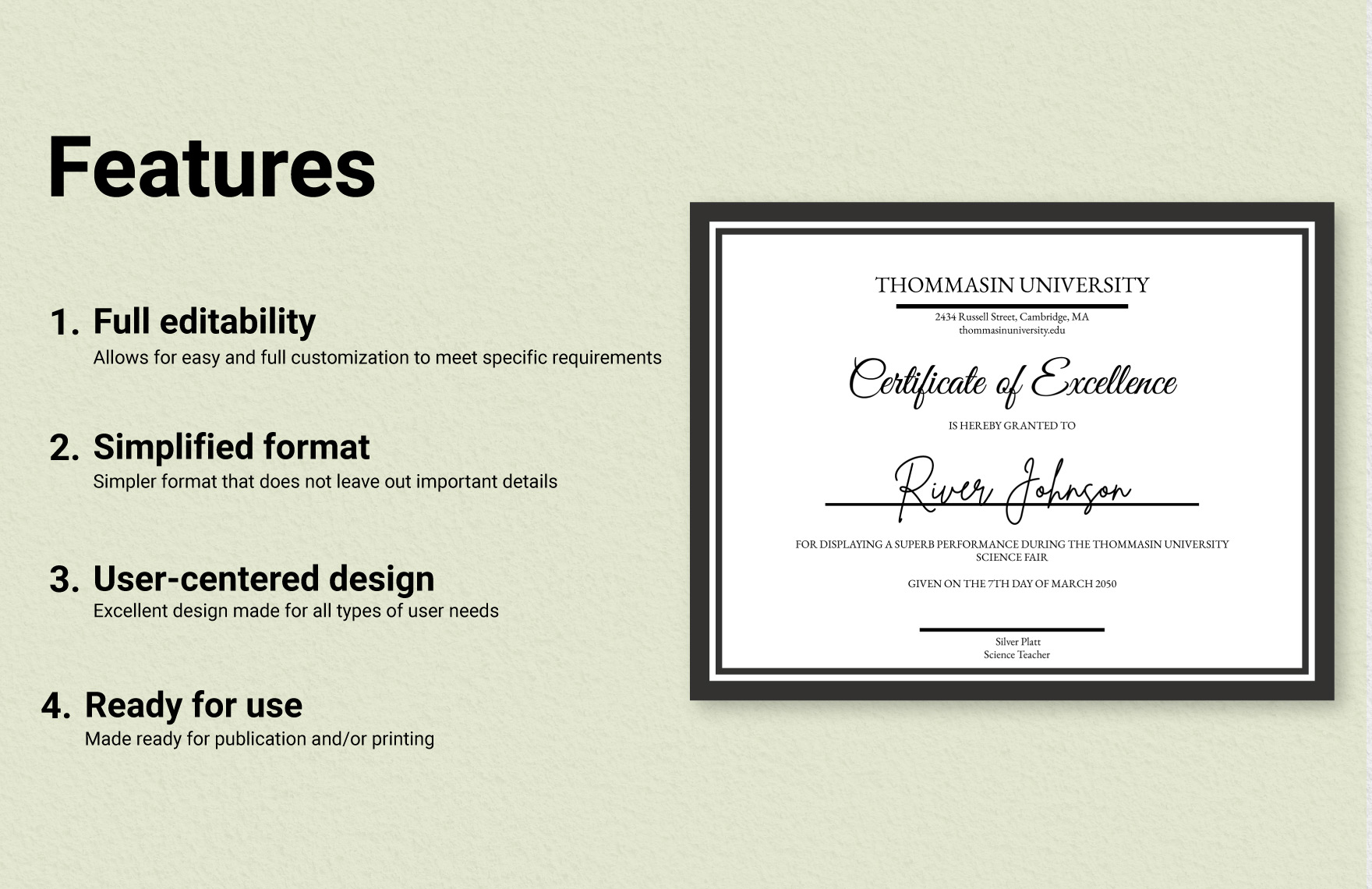 Excellence Certificate Template For Student