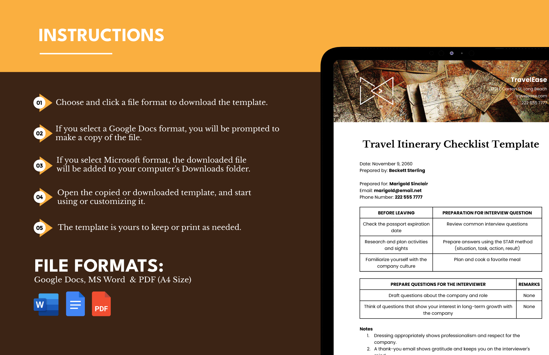 Travel Itinerary Checklist Template