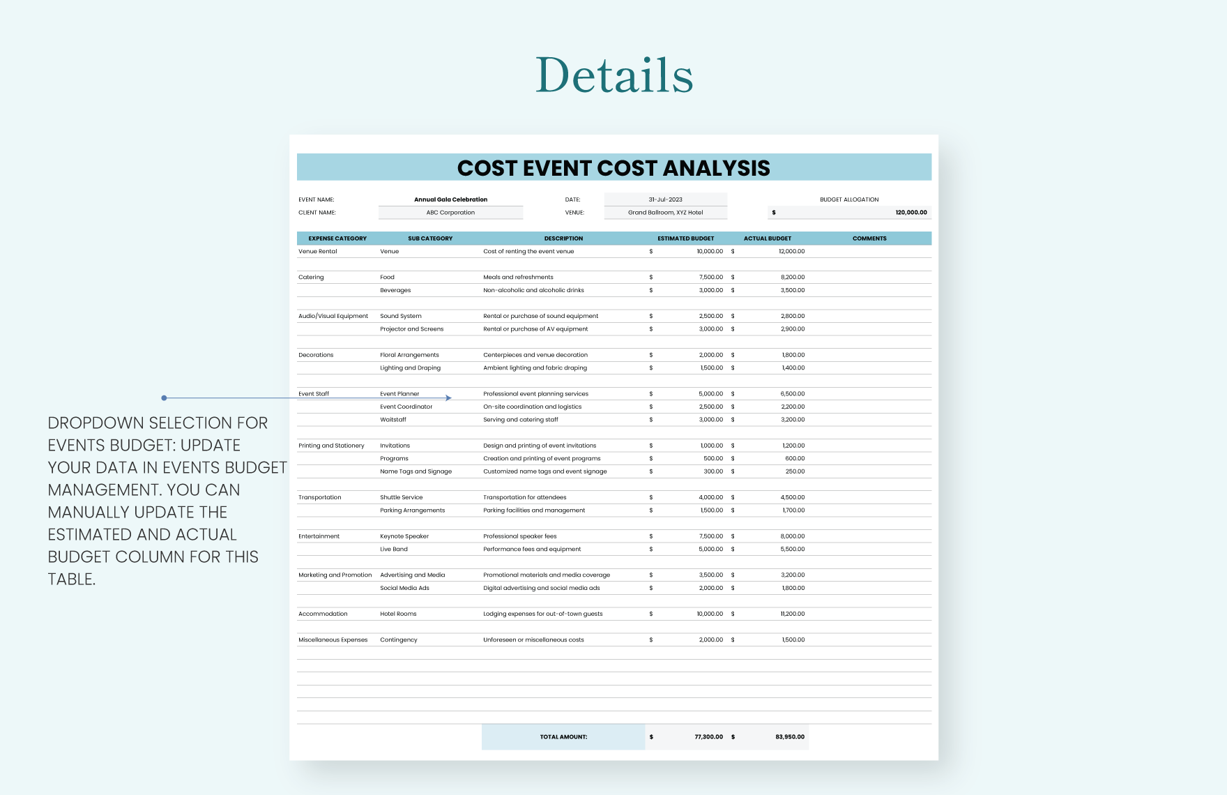 Corporate Event Cost Analysis Template