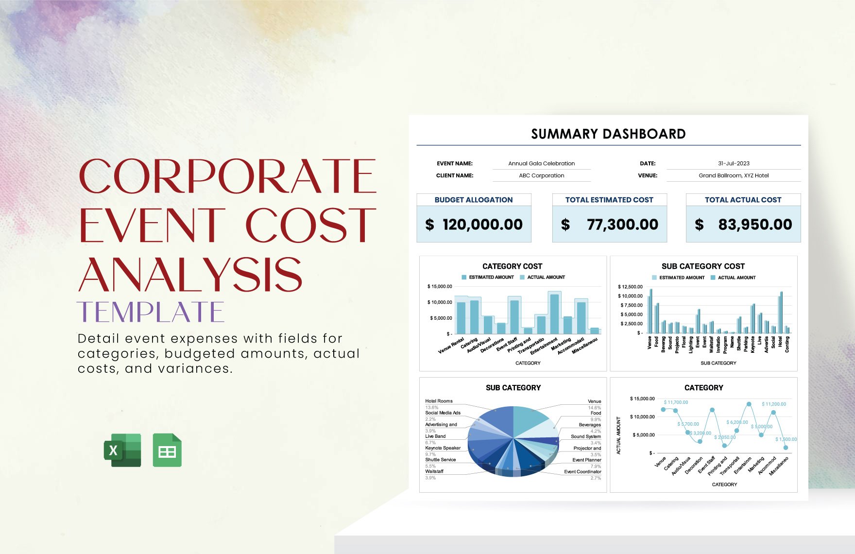Corporate Event Cost Analysis Template in Excel, Google Sheets