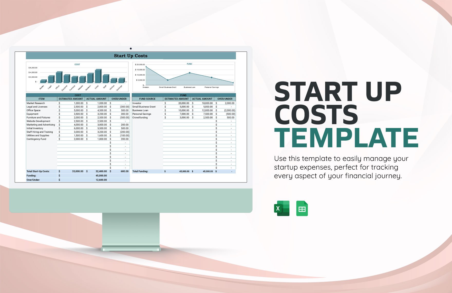 Start Up Costs Template in Excel, Google Sheets