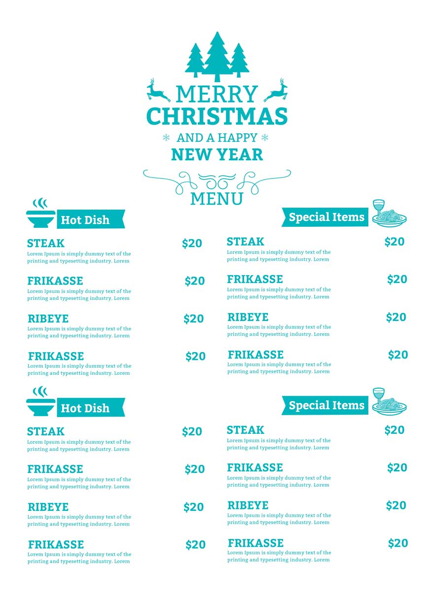 Christmas and New Year Menu Template portable