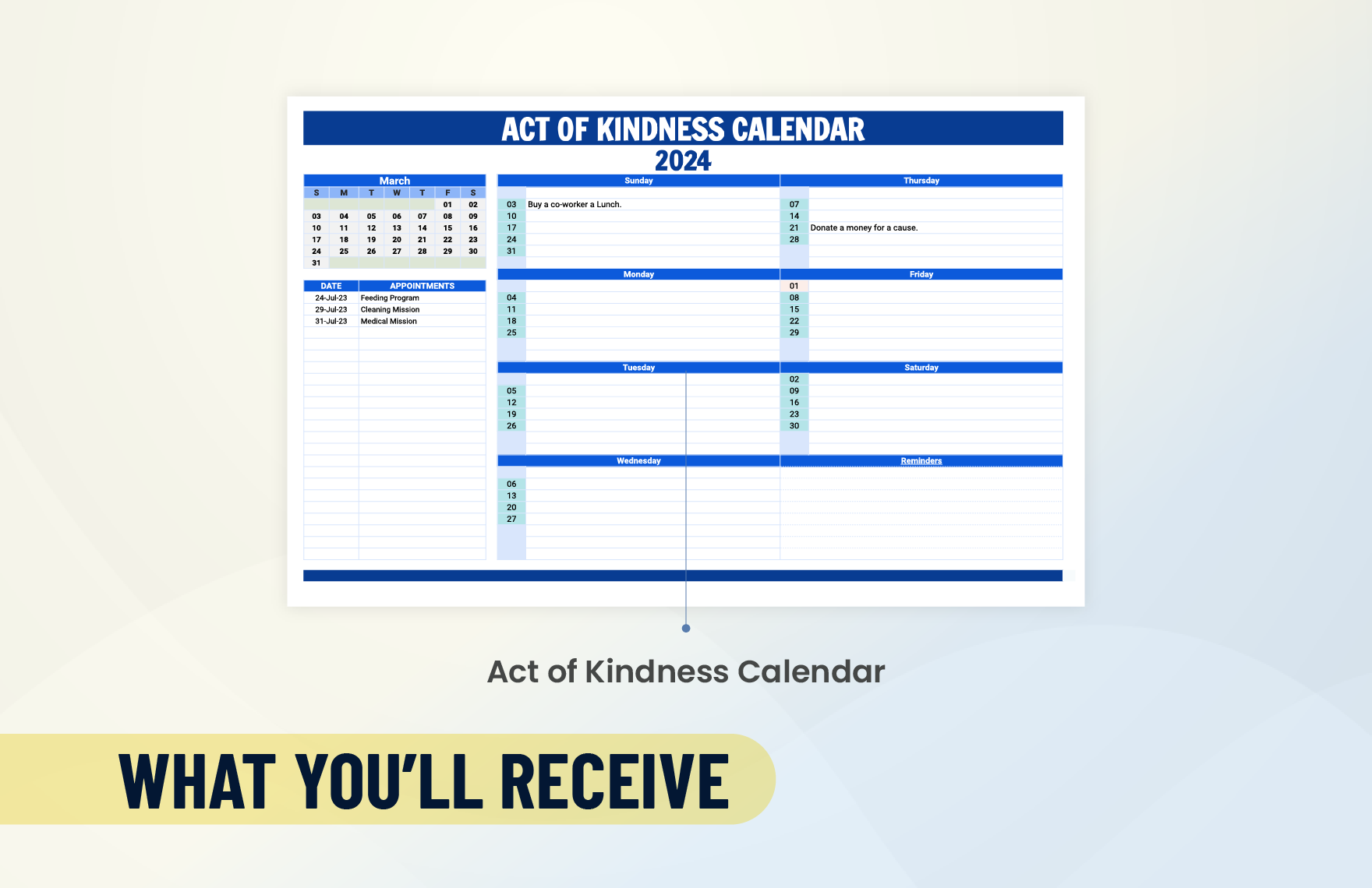 Act of Kindness Calendar Template