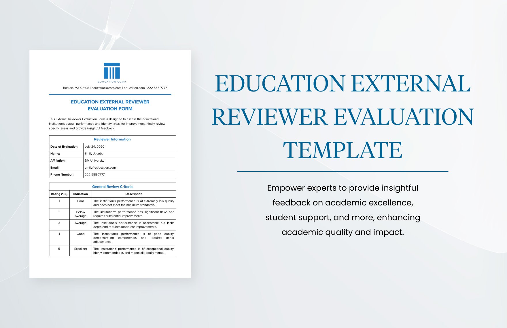 Education External Reviewer Evaluation Form Template