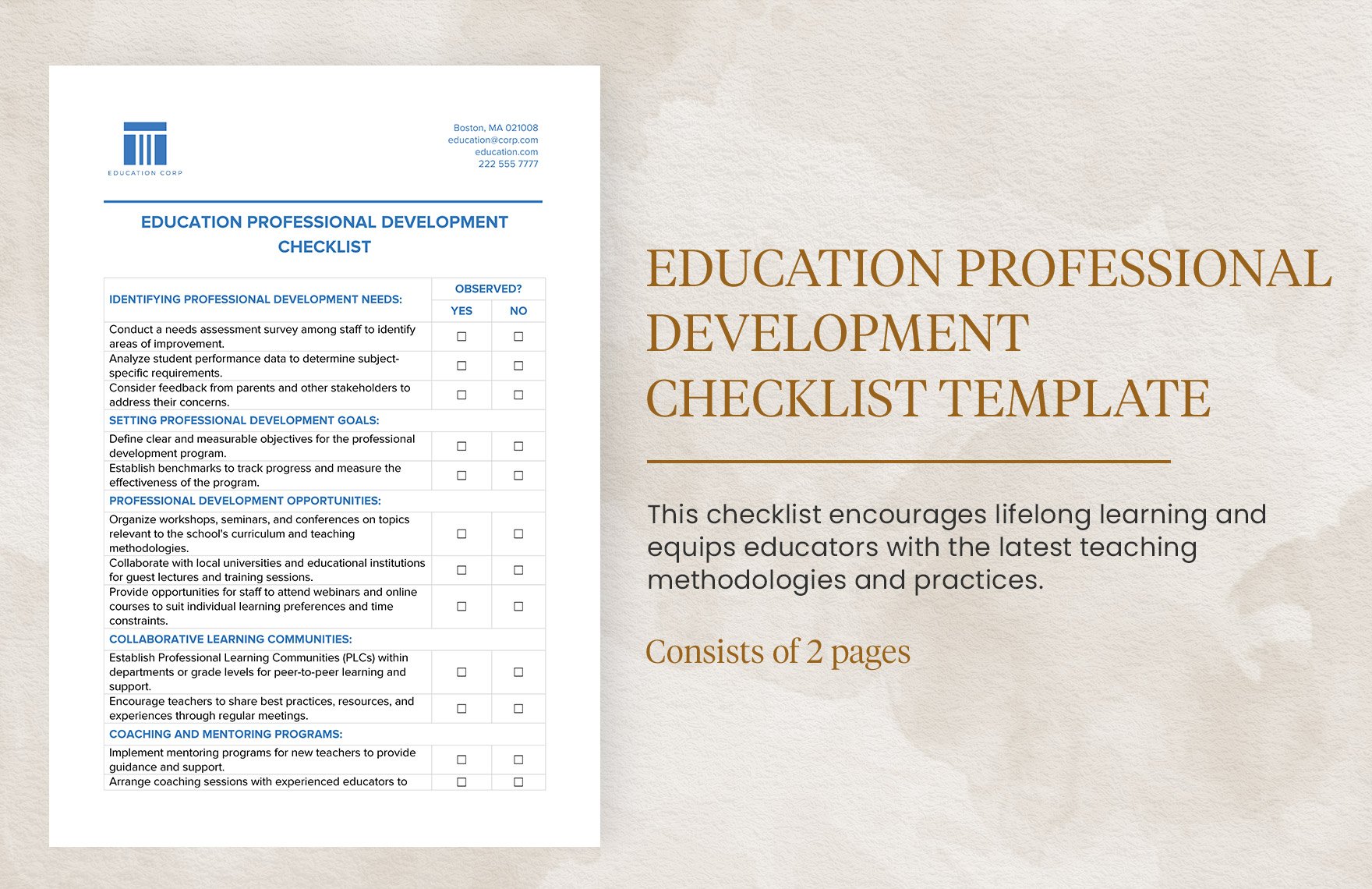 `Education Professional Development Checklist Template in Word, Google Docs, PDF
