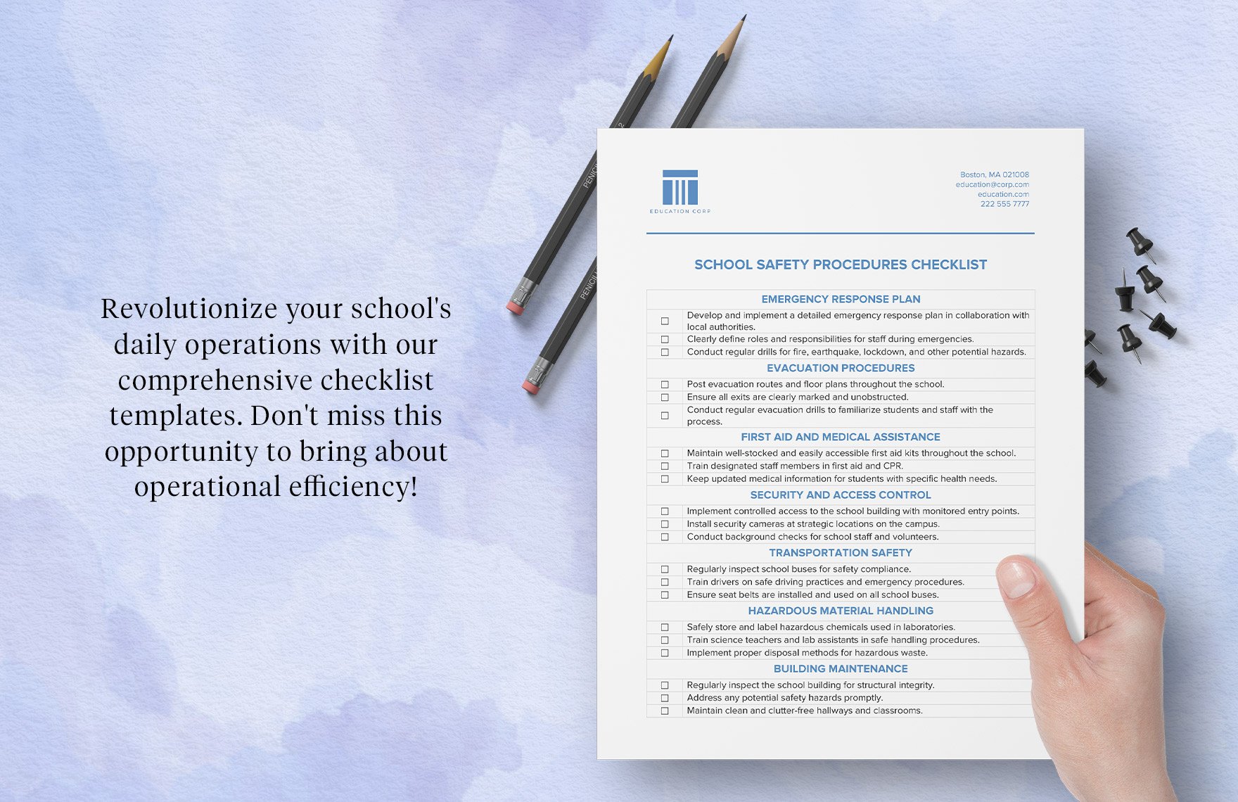 School Safety Procedures Checklist Template