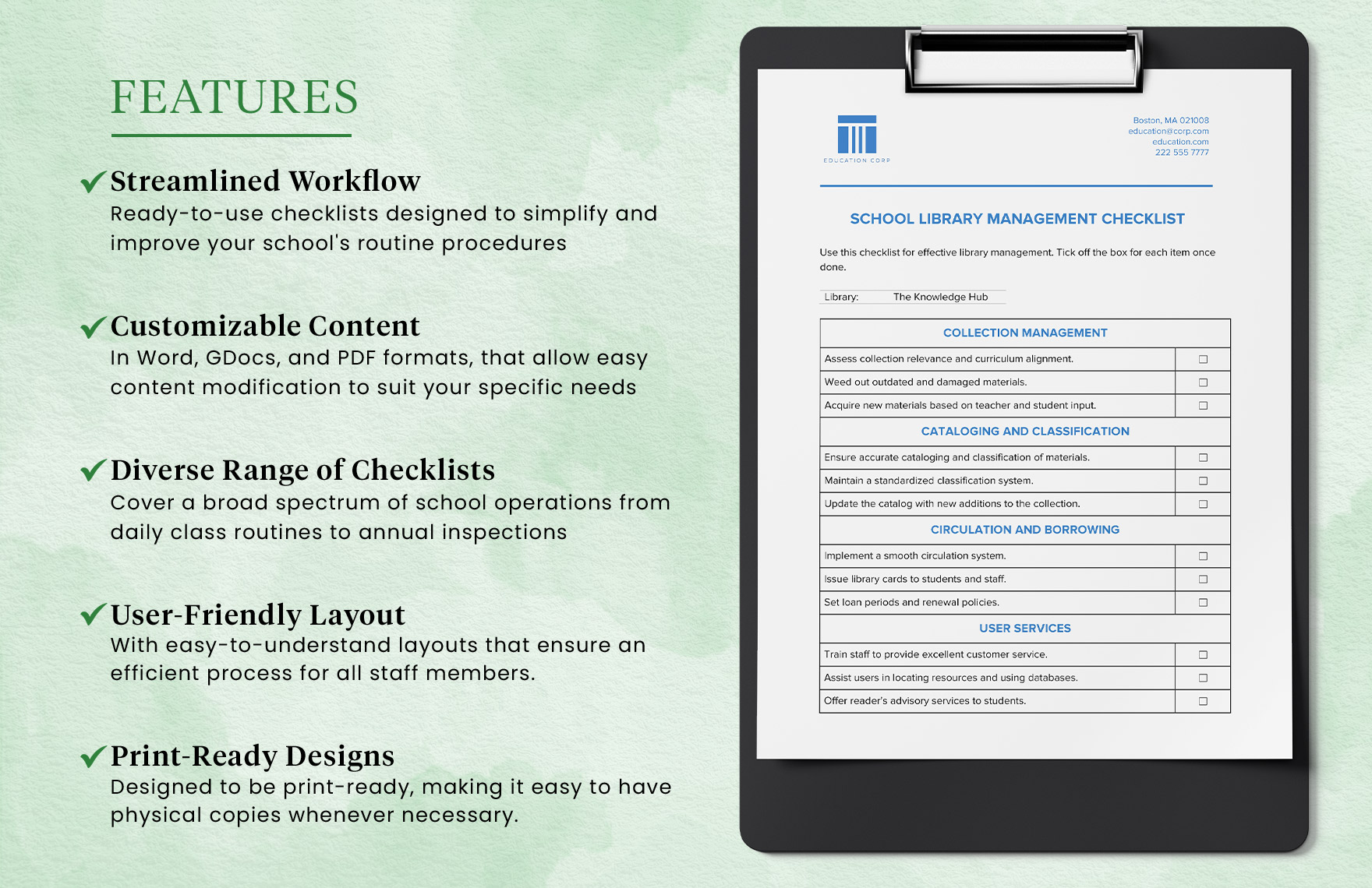 School Library Management Checklist Template