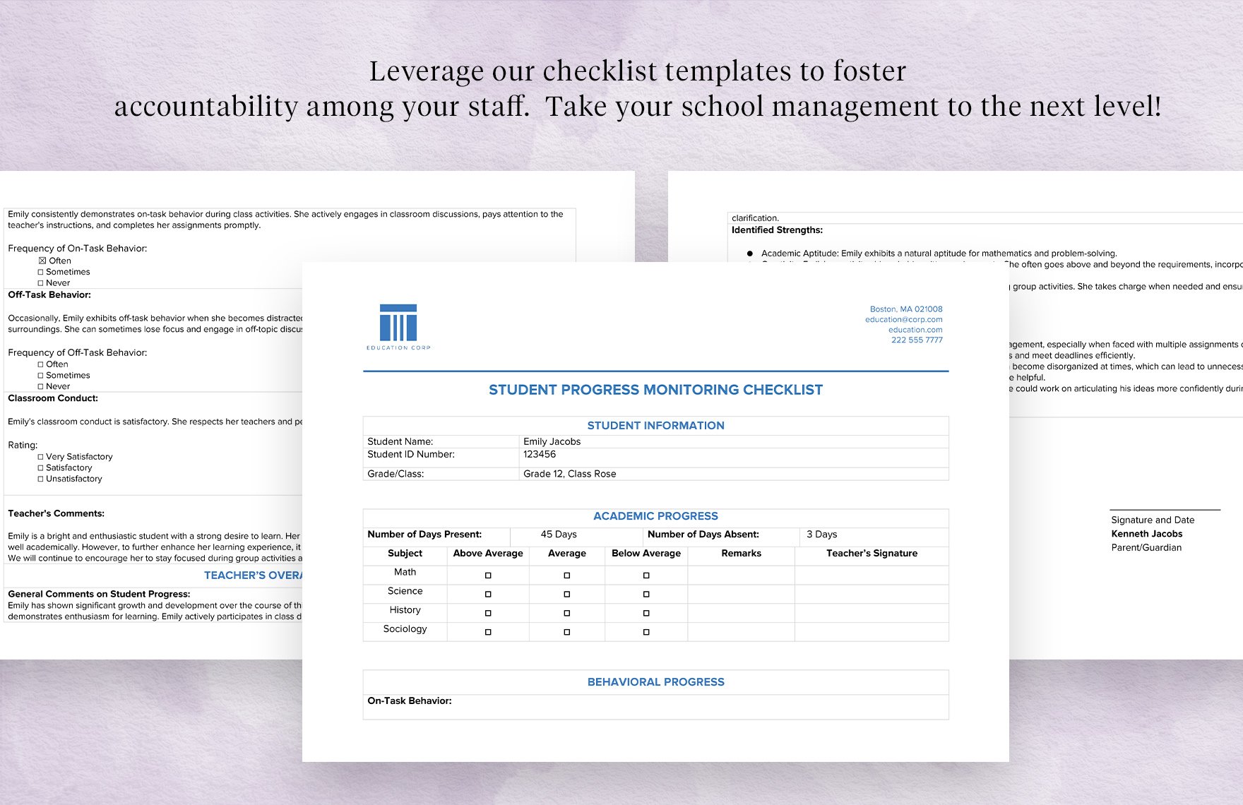 Student Progress Monitoring Checklist Template