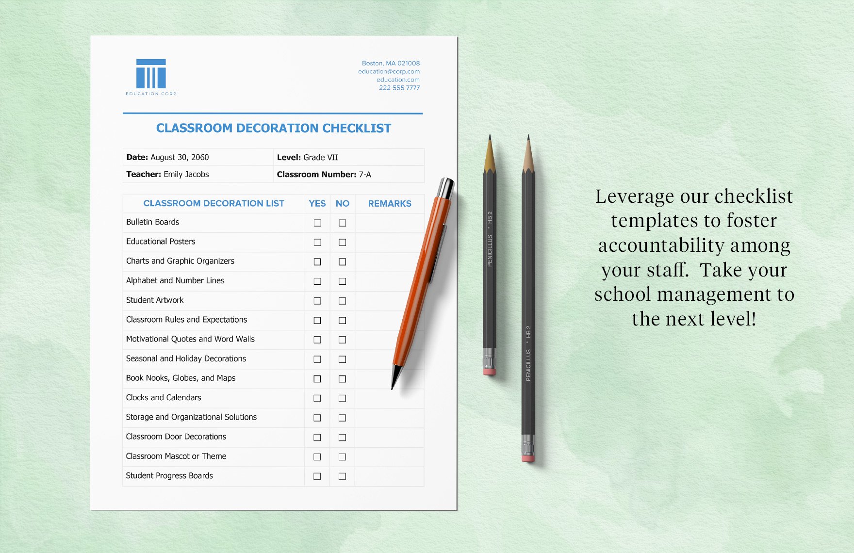 Classroom Decoration Checklist Template