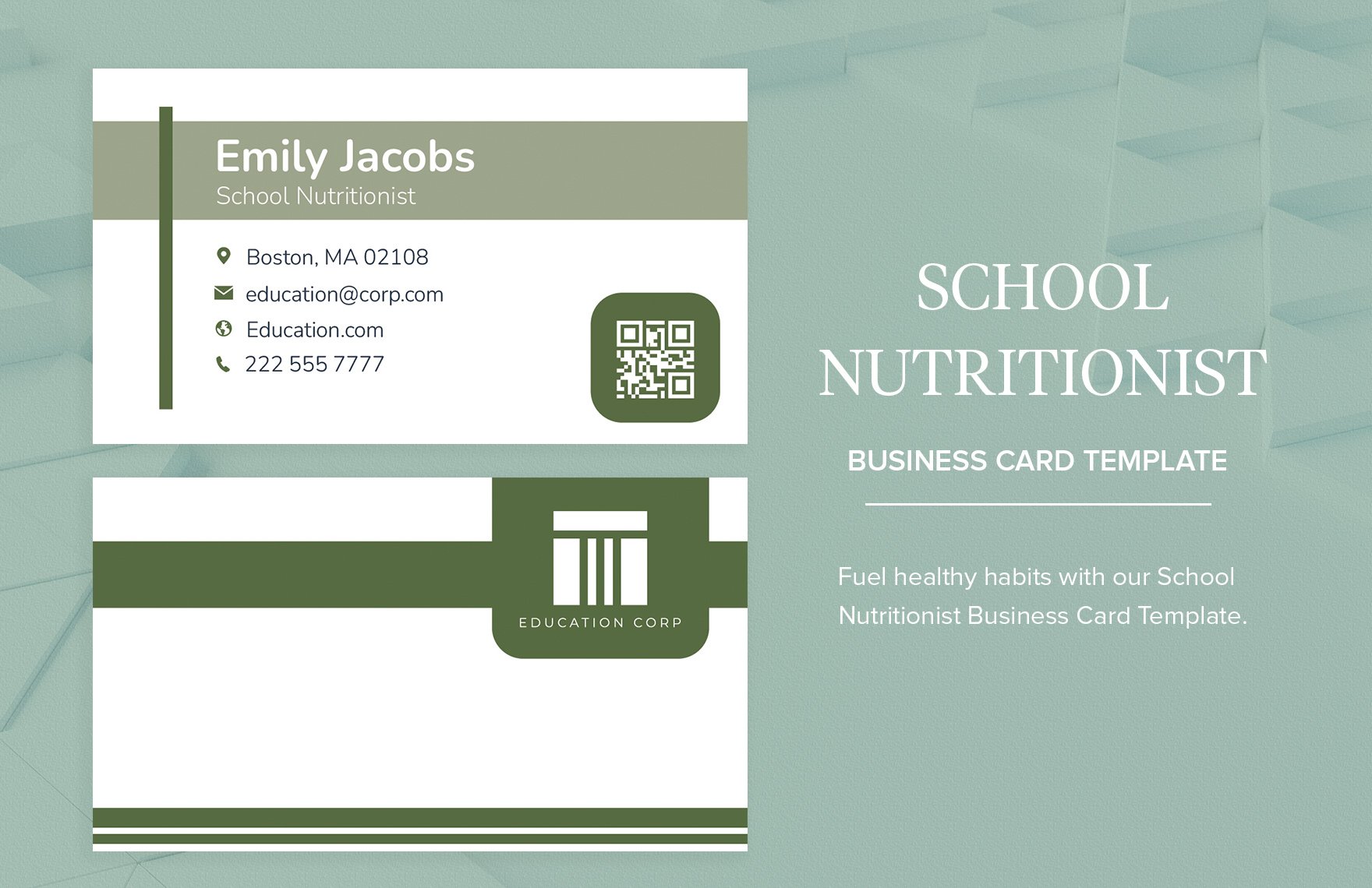 School Nutritionist Business Card Template