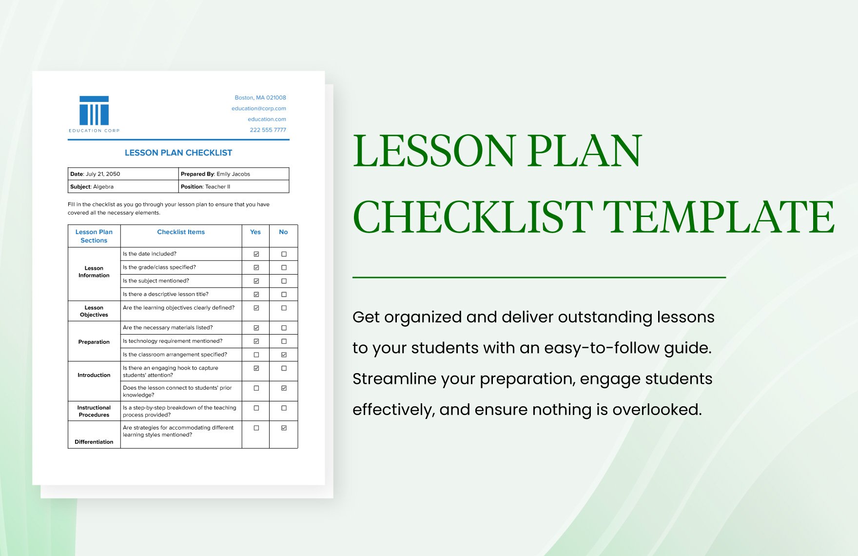 Lesson Plan Checklist Template