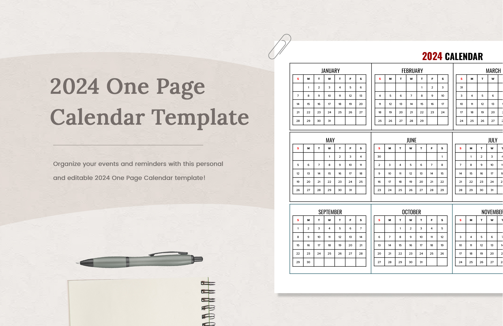 FREE Year 2024 Calendar Templates & Examples - Edit Online & Download