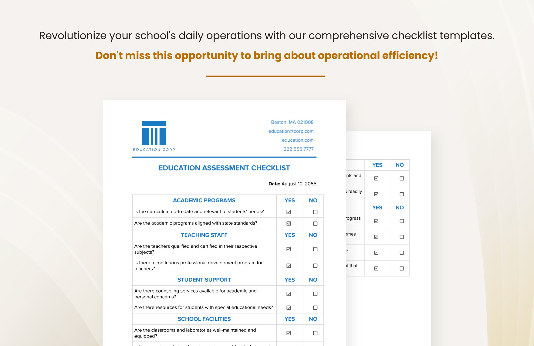 Education Assessment Checklist Template