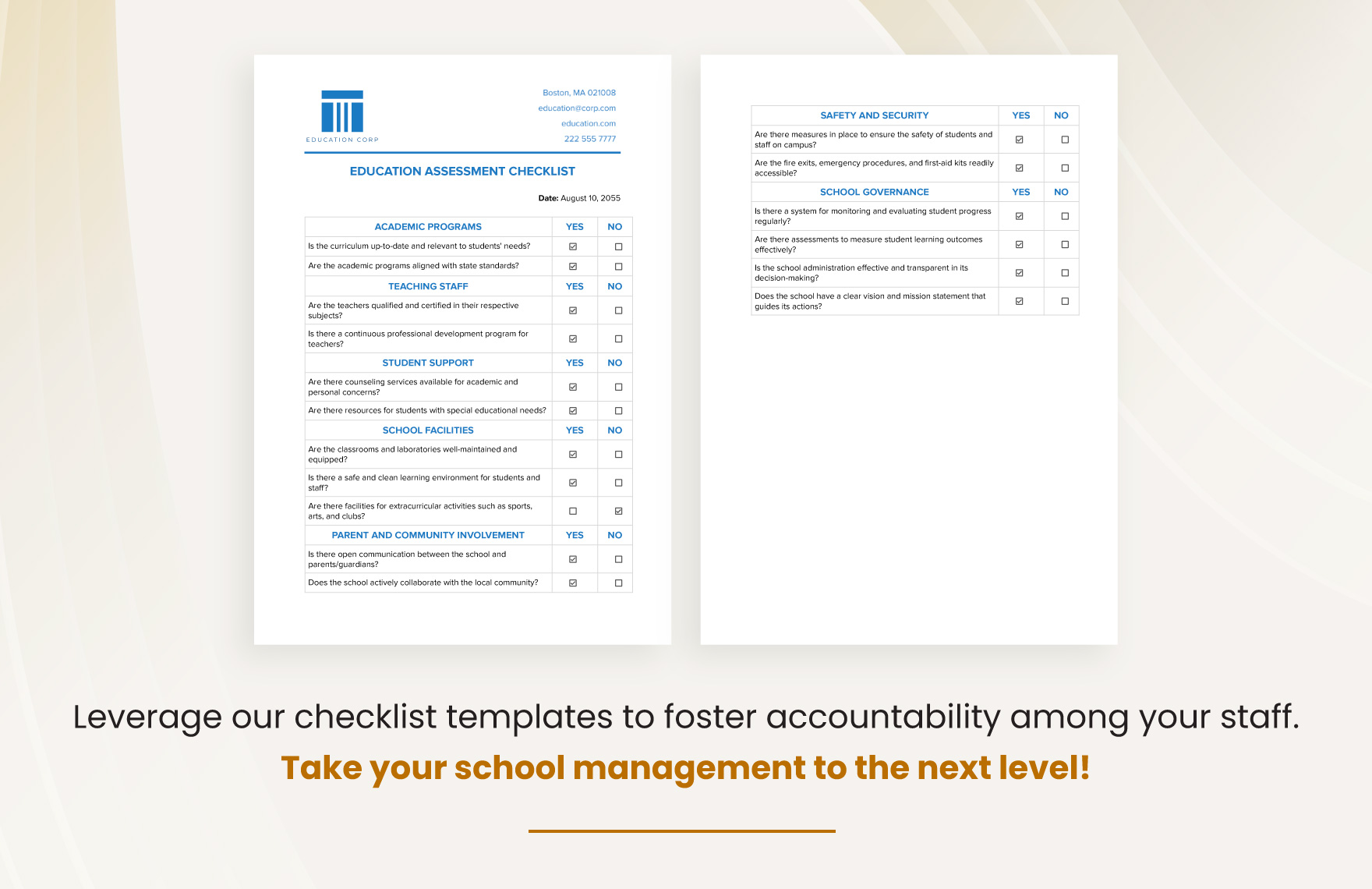 Education Assessment Checklist Template