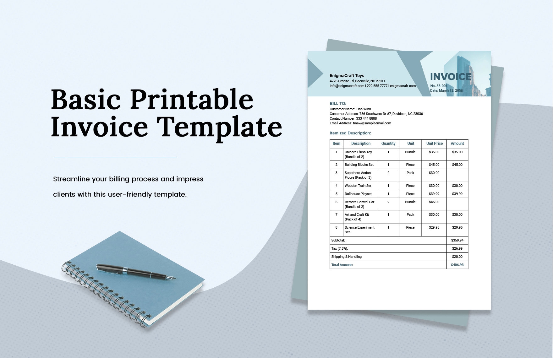 Invoice Template Printable Invoice Order Form 