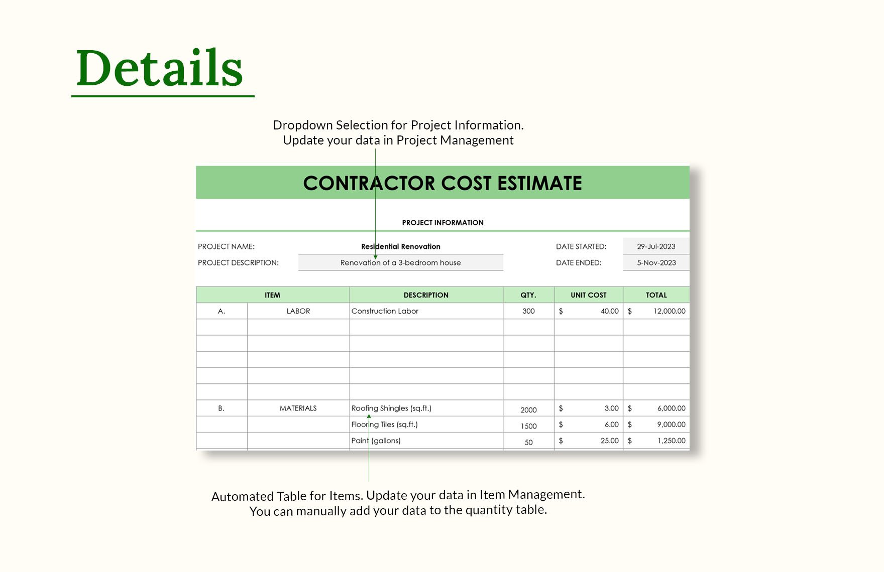 Contractor Cost Estimate Template