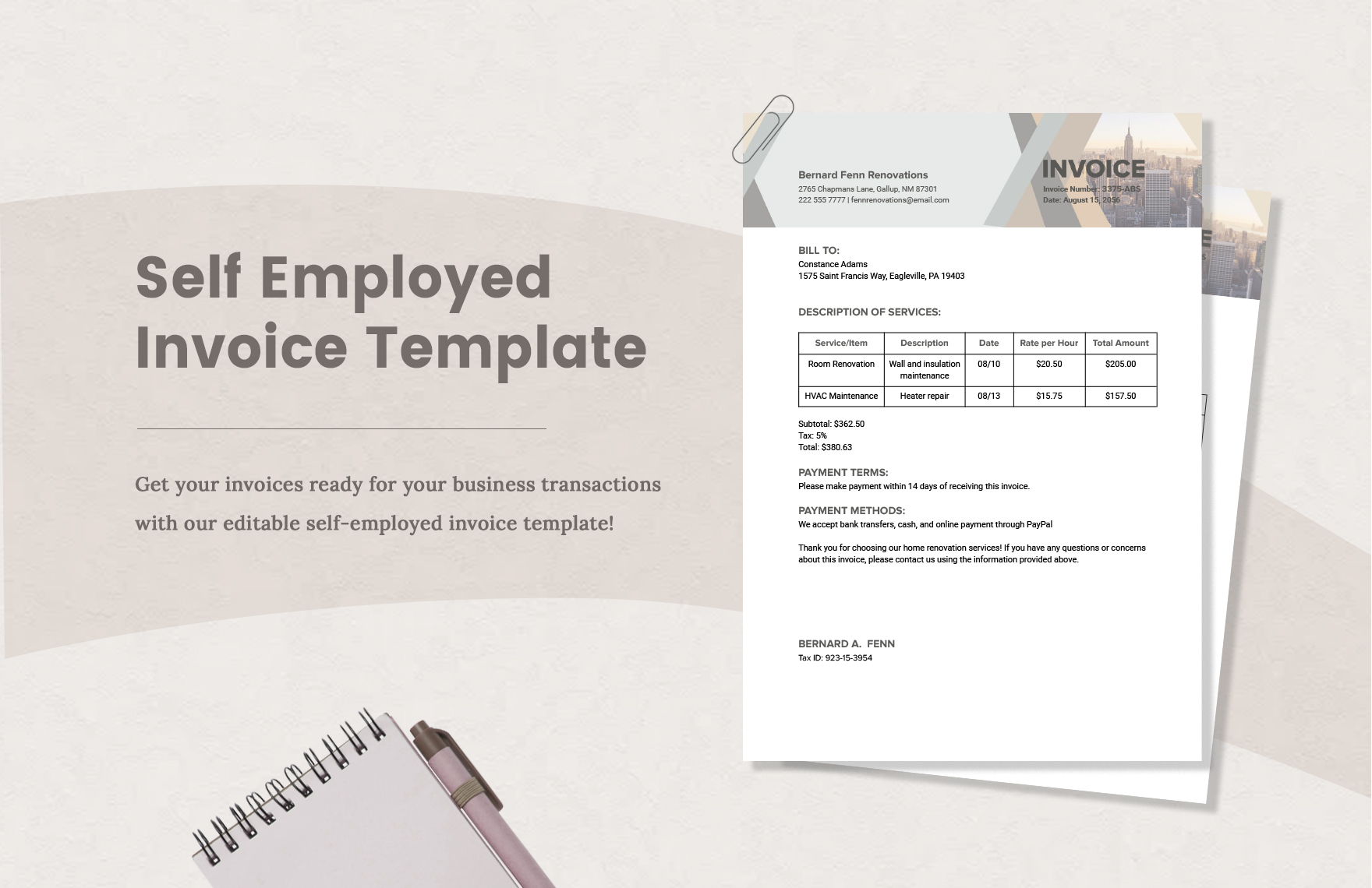 Self Employed Invoice Template in Word, PDF, Google Docs - Download | Template.net