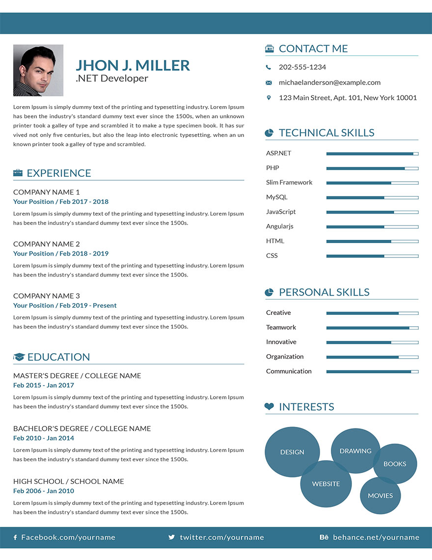 Free .Net Developer Resume Template | Template.net