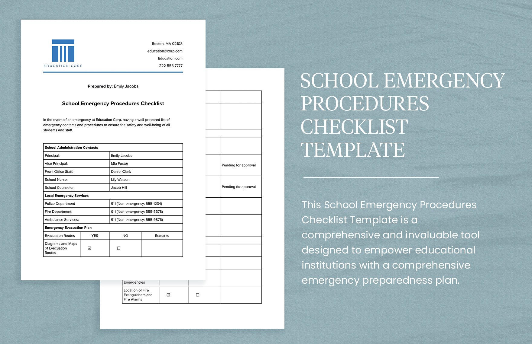School Emergency Procedures Checklist Template