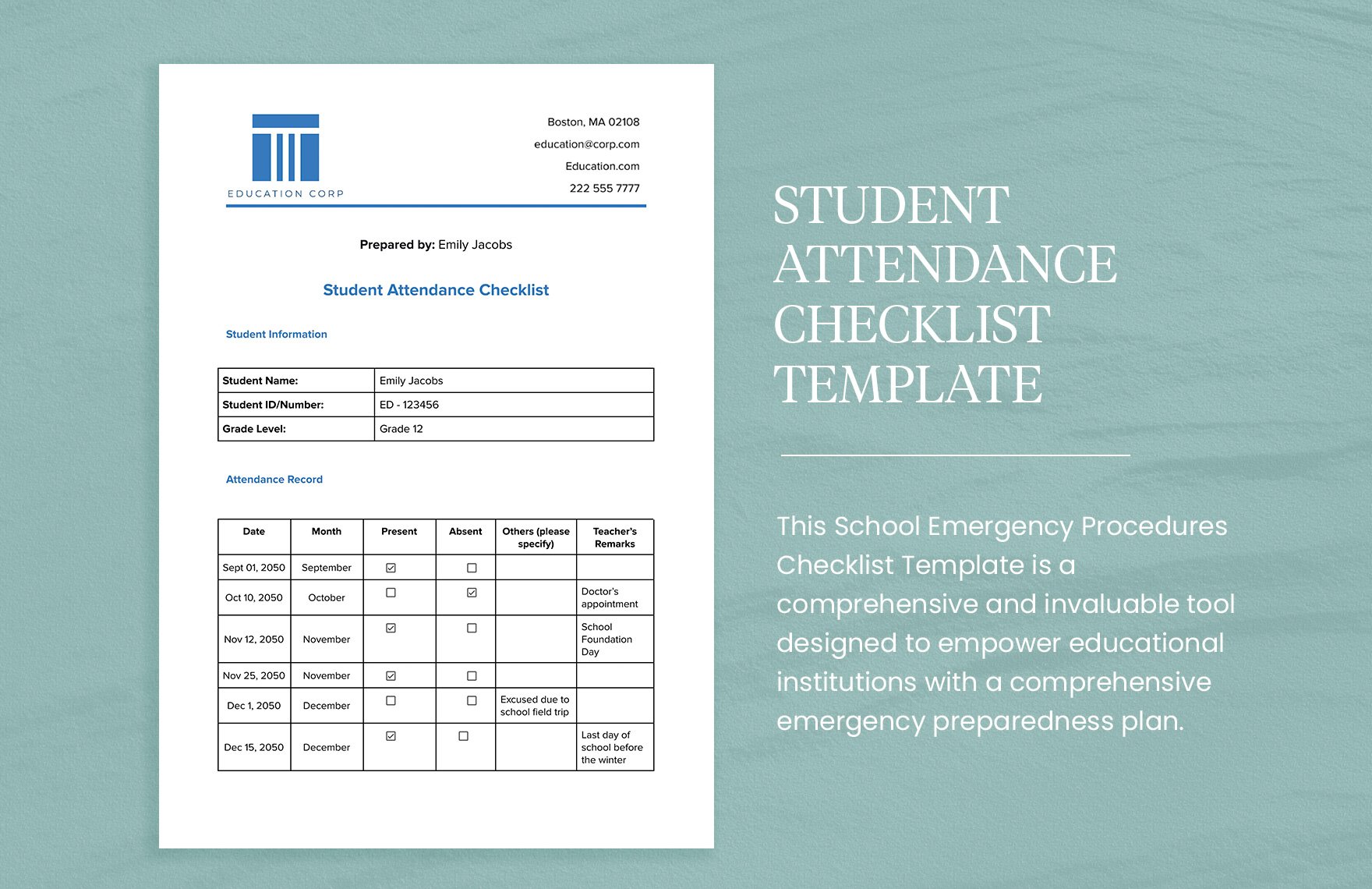 Student Attendance Checklist Template
