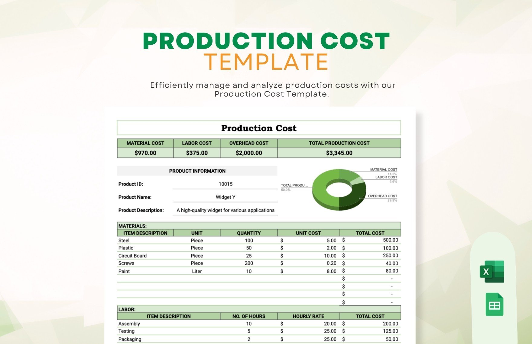 Production Cost Template in Excel, Google Sheets