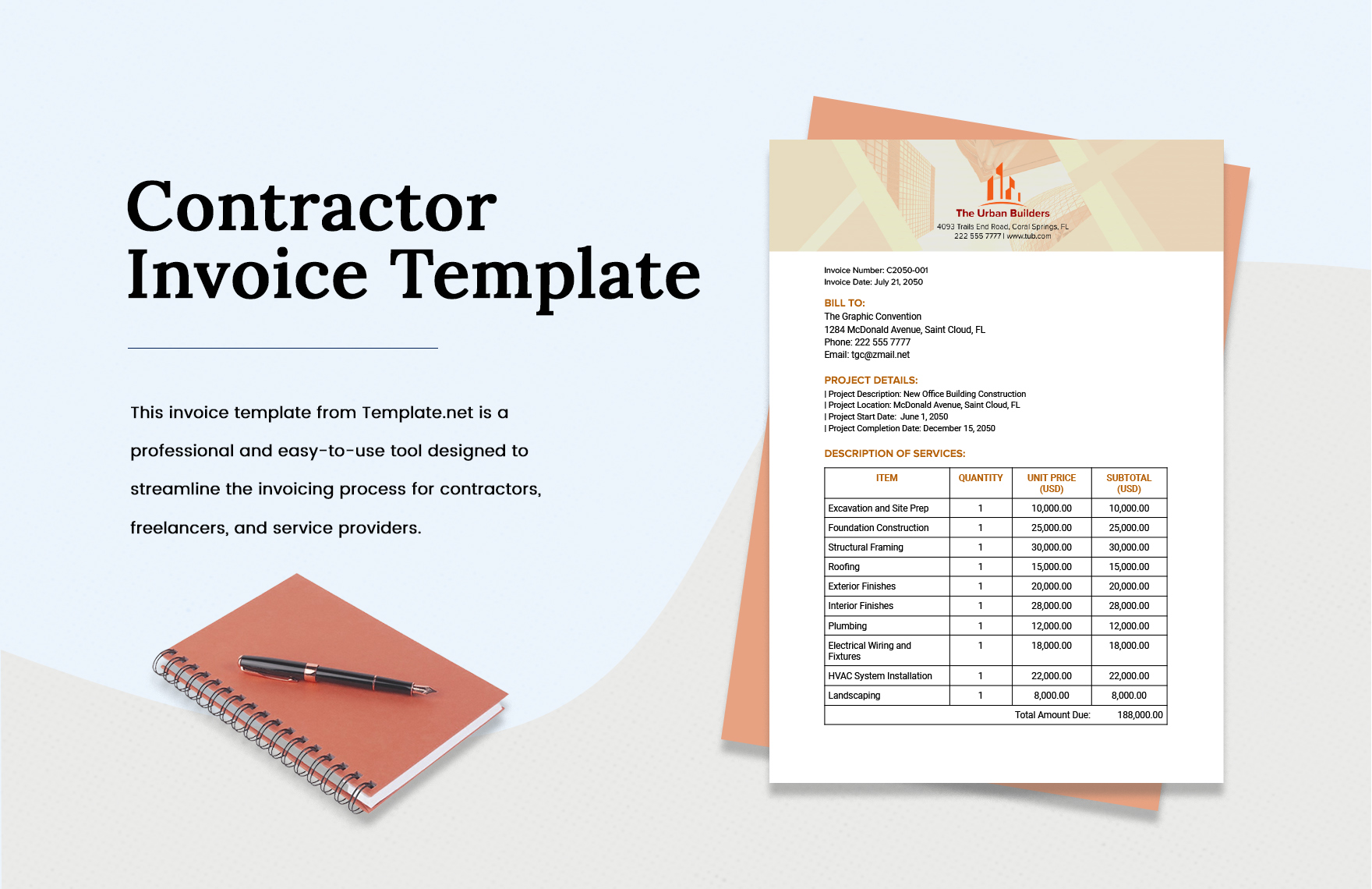 Contractor Invoice Template in Word, PDF, Google Docs, PSD - Download | Template.net