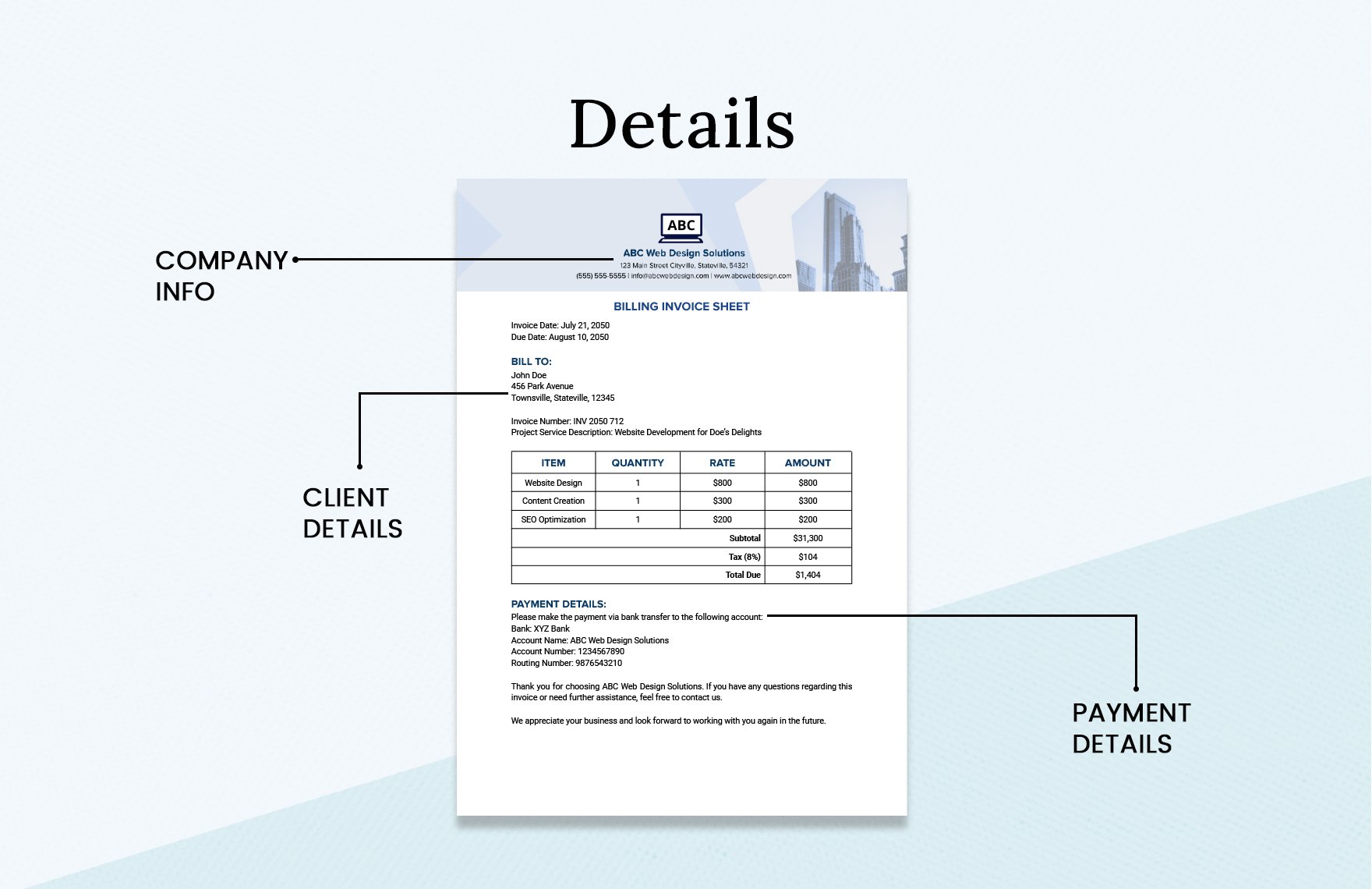 Billing Invoice Sheet