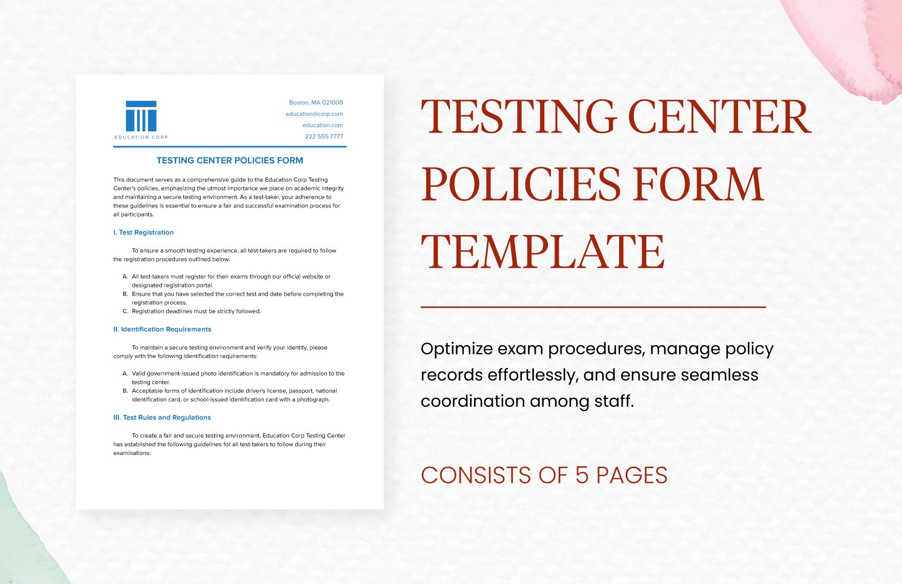 Testing Center Policies Form Template