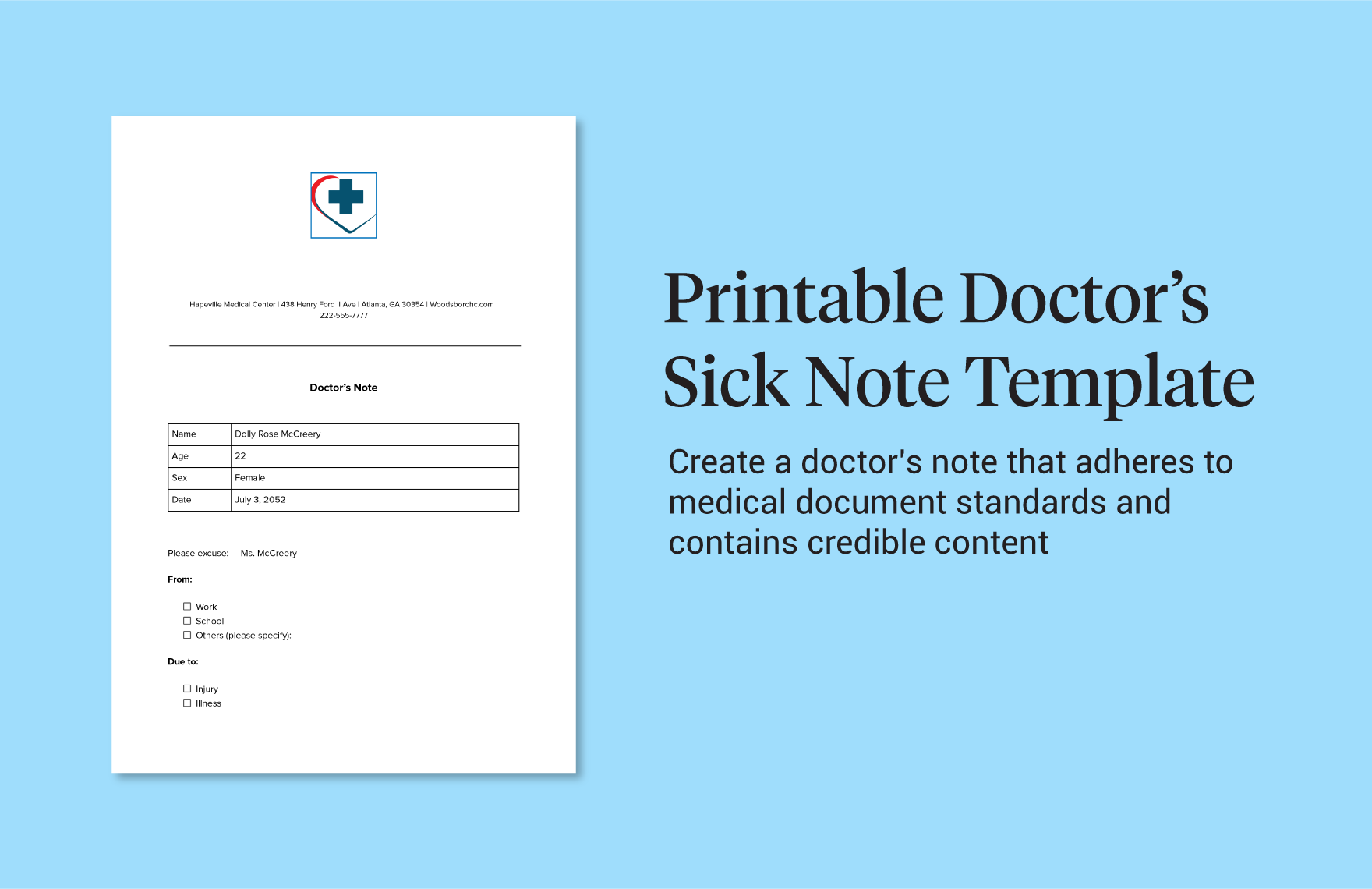 Printable Doctors Sick Note Template in Word, PDF, Google Docs - Download | Template.net