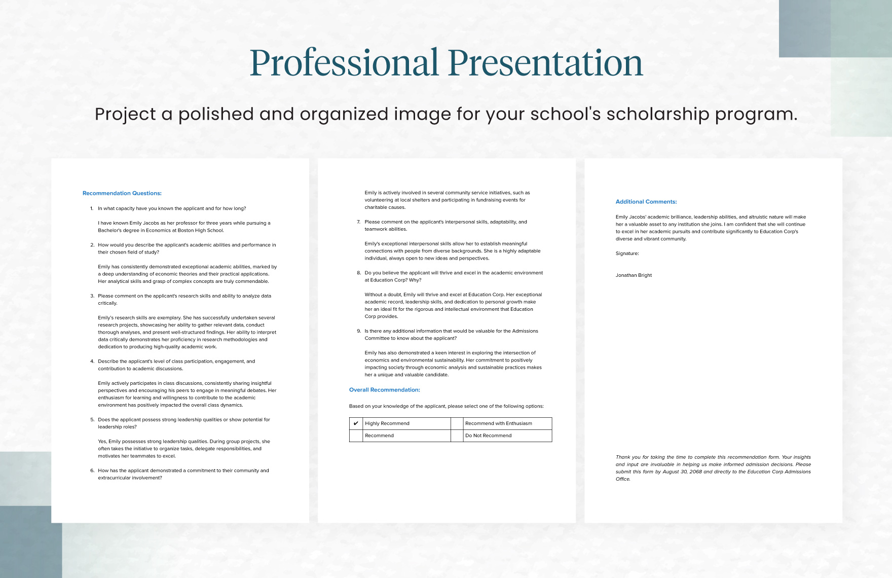 Education Scholarship Recommendation Form Template