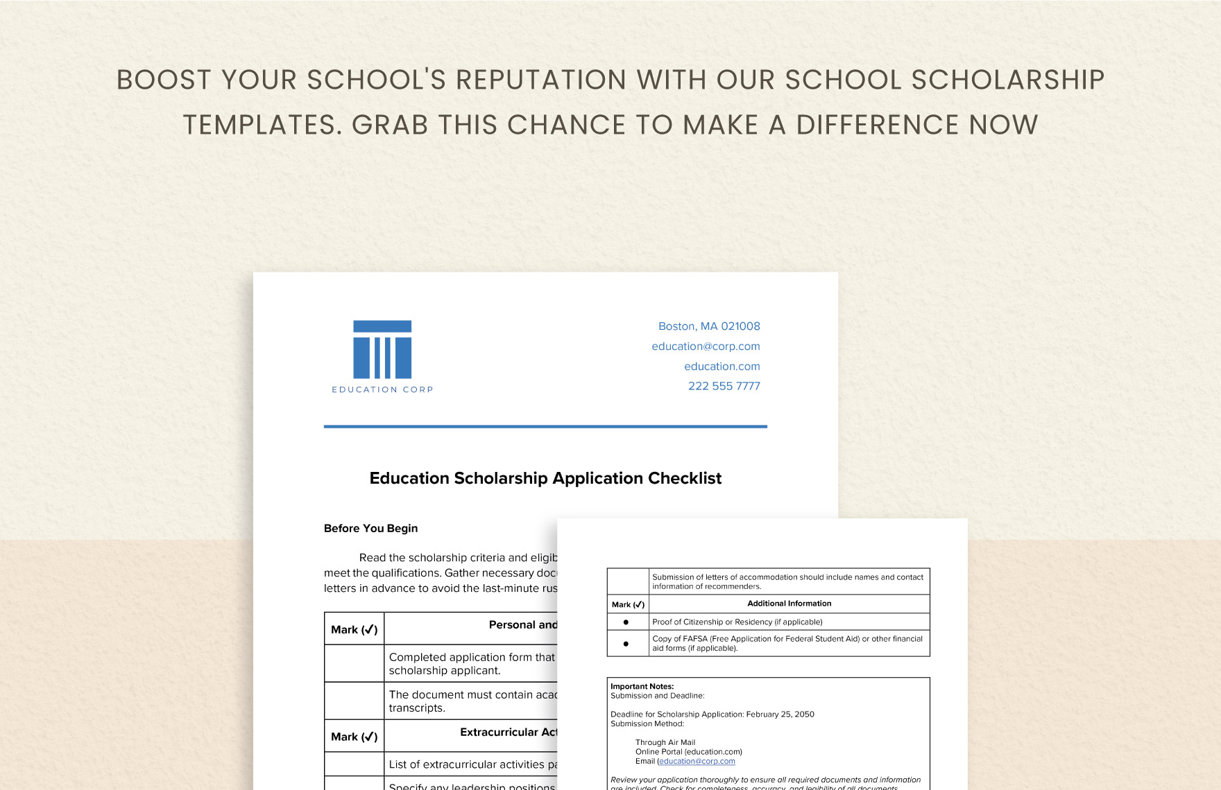 Education Scholarship Application Checklist Template