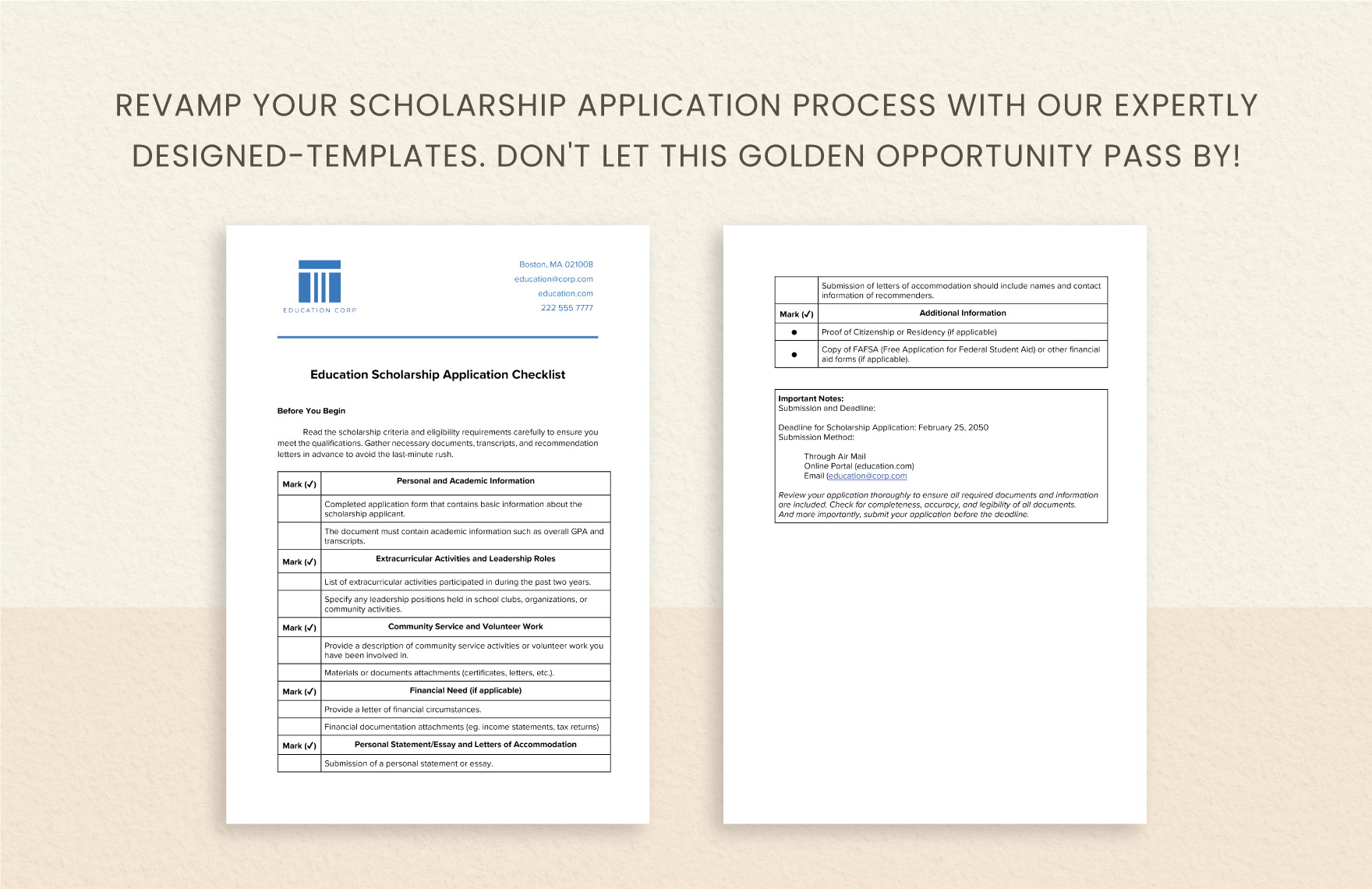 Education Scholarship Application Checklist Template