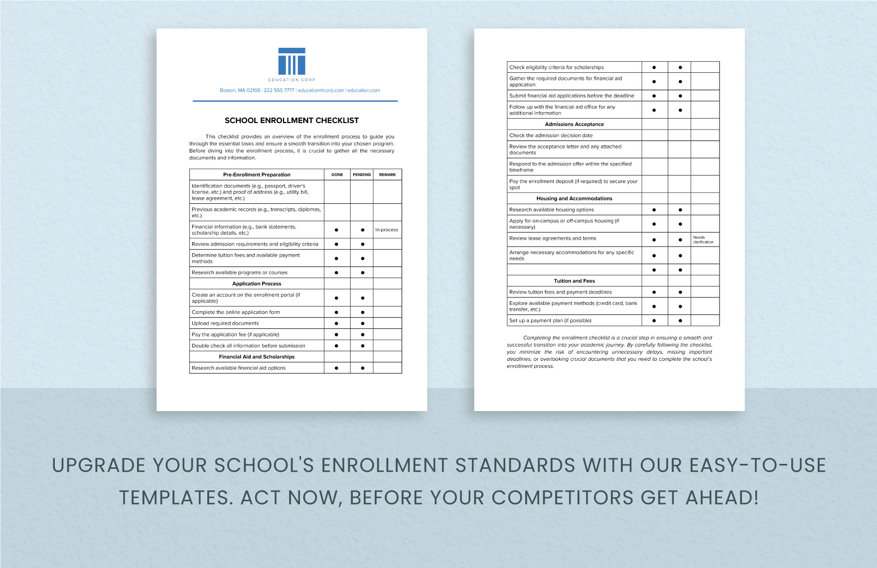 School Enrollment Checklist Template