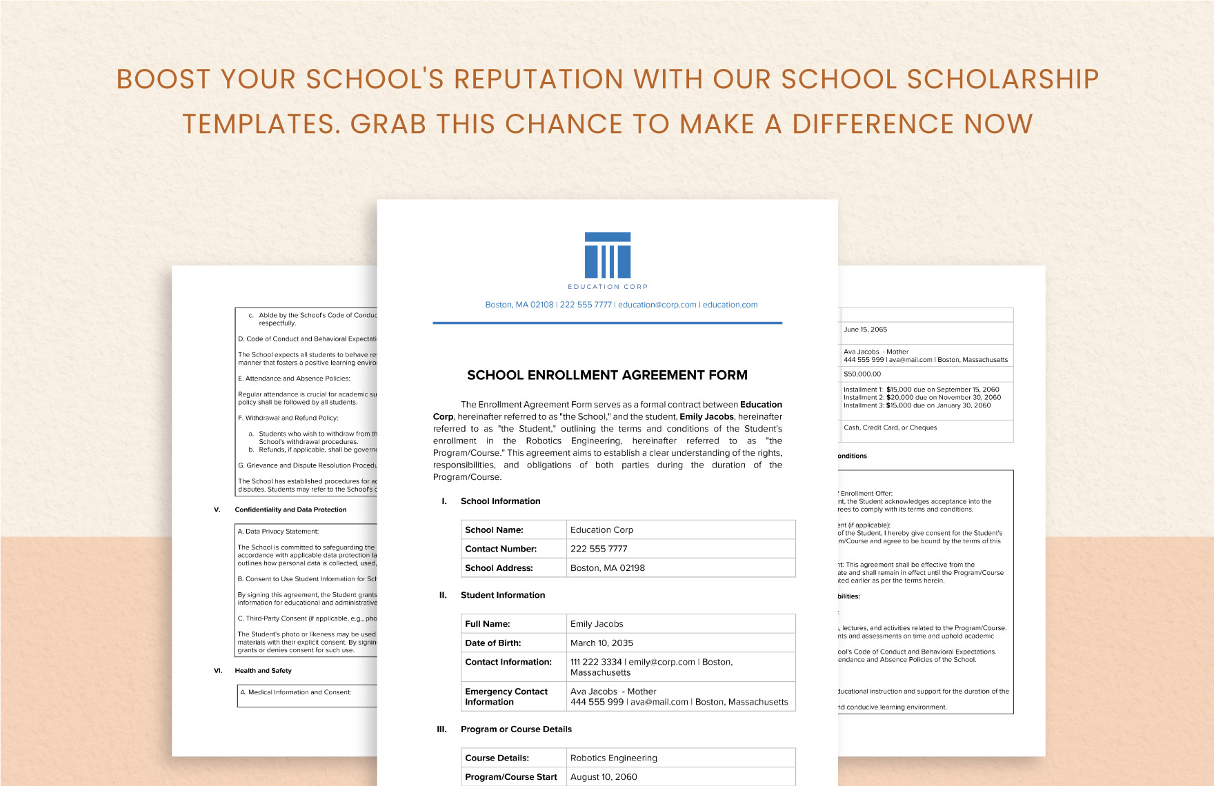 School Enrollment Agreement Form Template