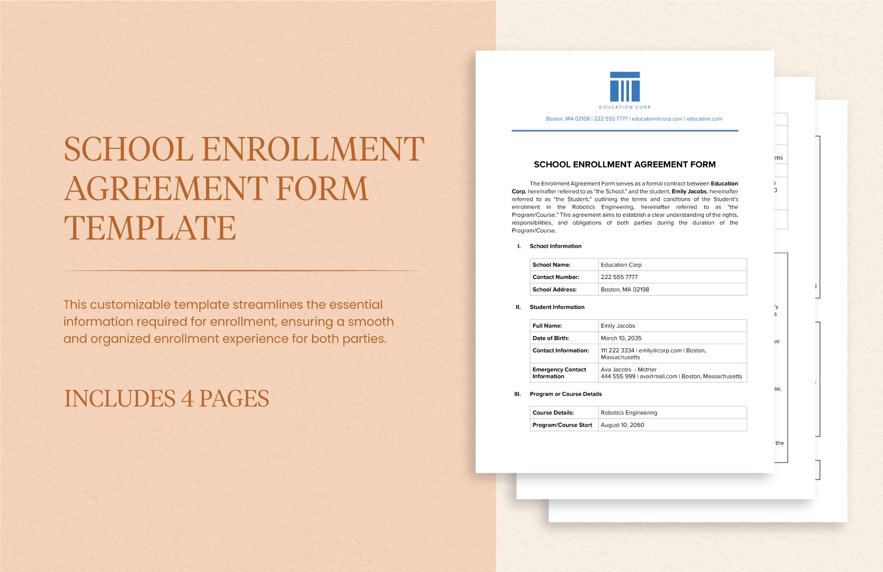 School Enrollment Agreement Form Template